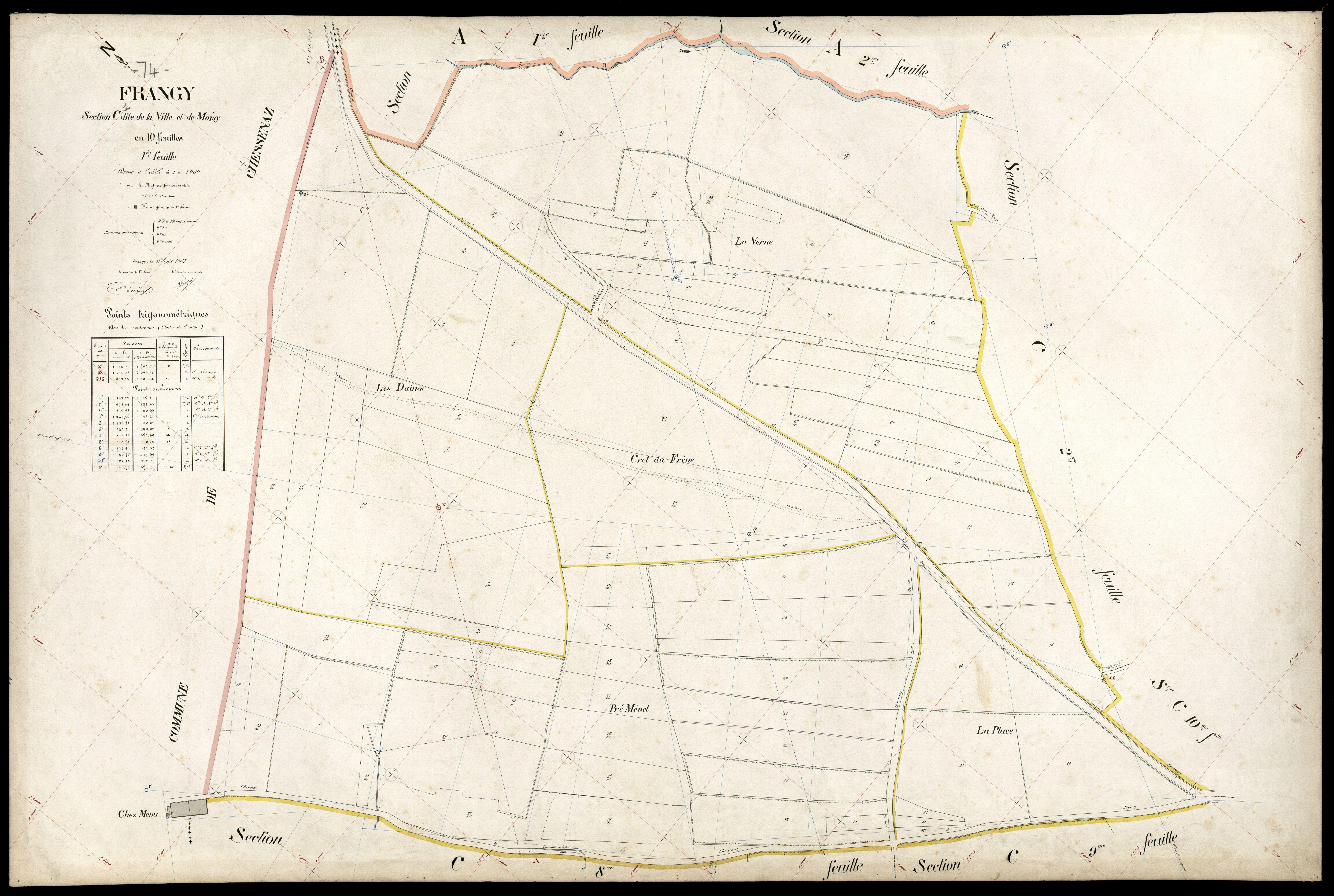 3 P 3 4857 - Feuille n° 2, parcelles n° 7 à 220 - 31 août 1907