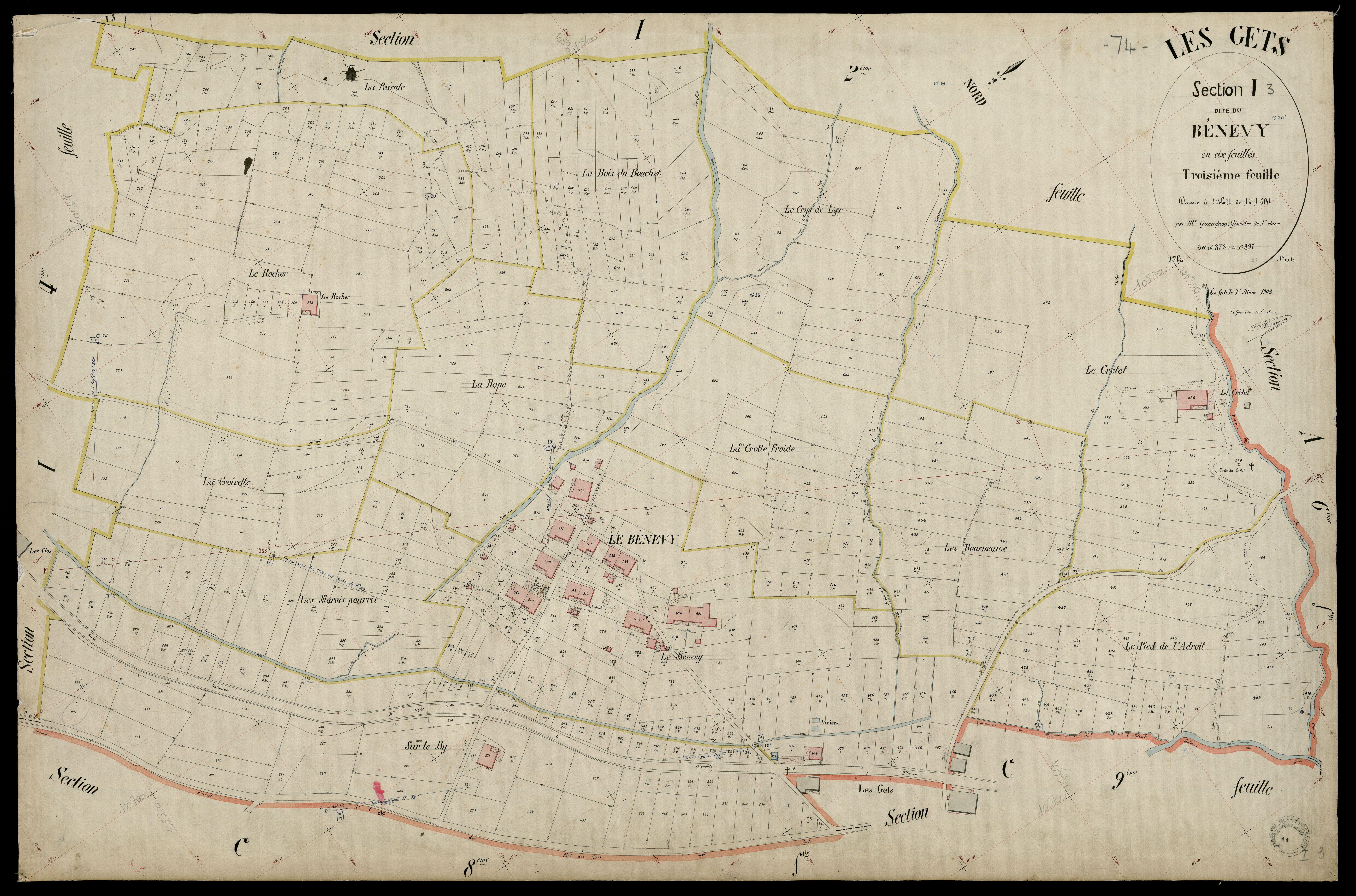 3 P 3 4961 - Feuille n° 4, parcelles n° 898 à 1407 - 1er mars 1903