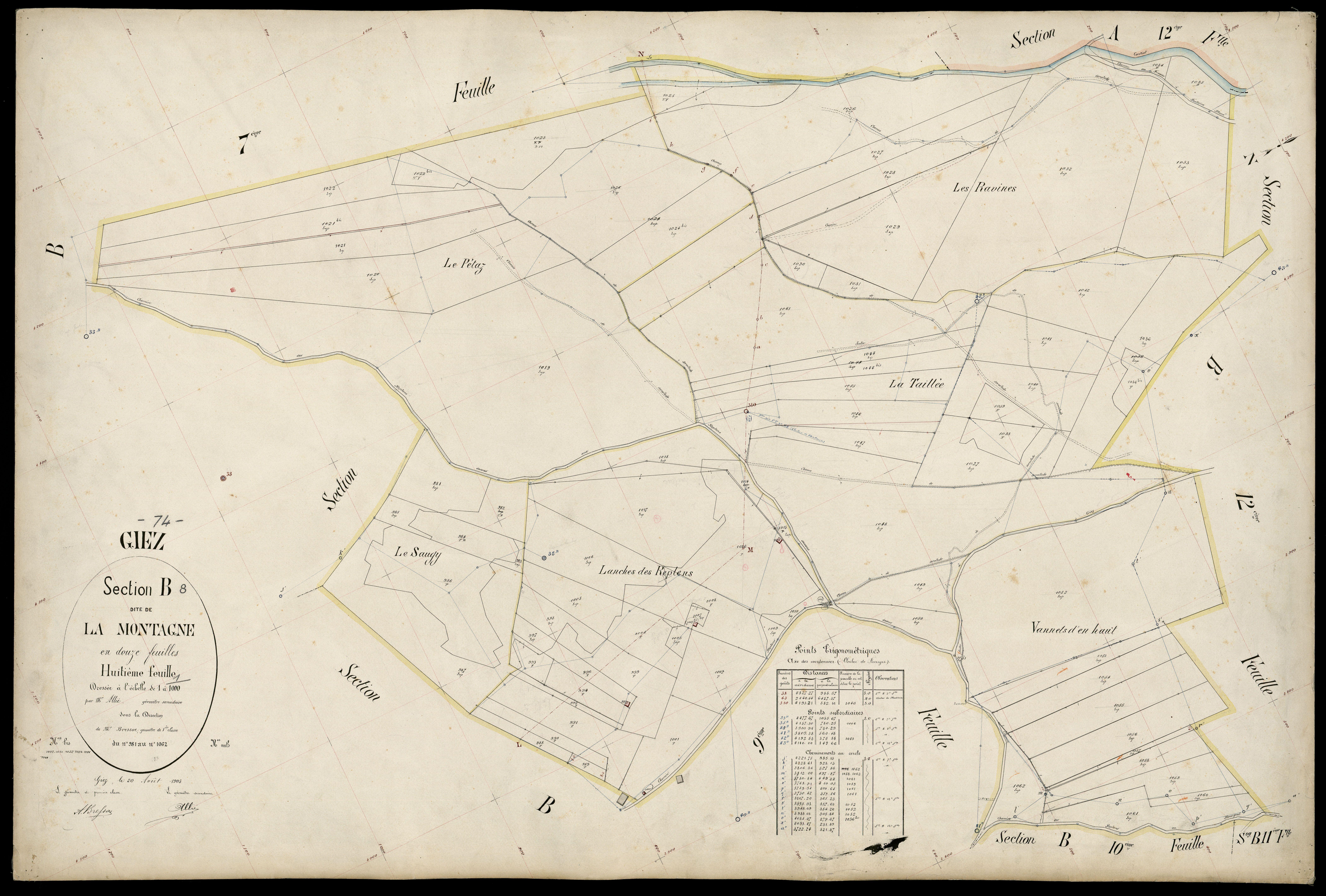 3 P 3 4994 - Feuille n° 9, parcelles n° 1063 à 1171 - 20 août 1905