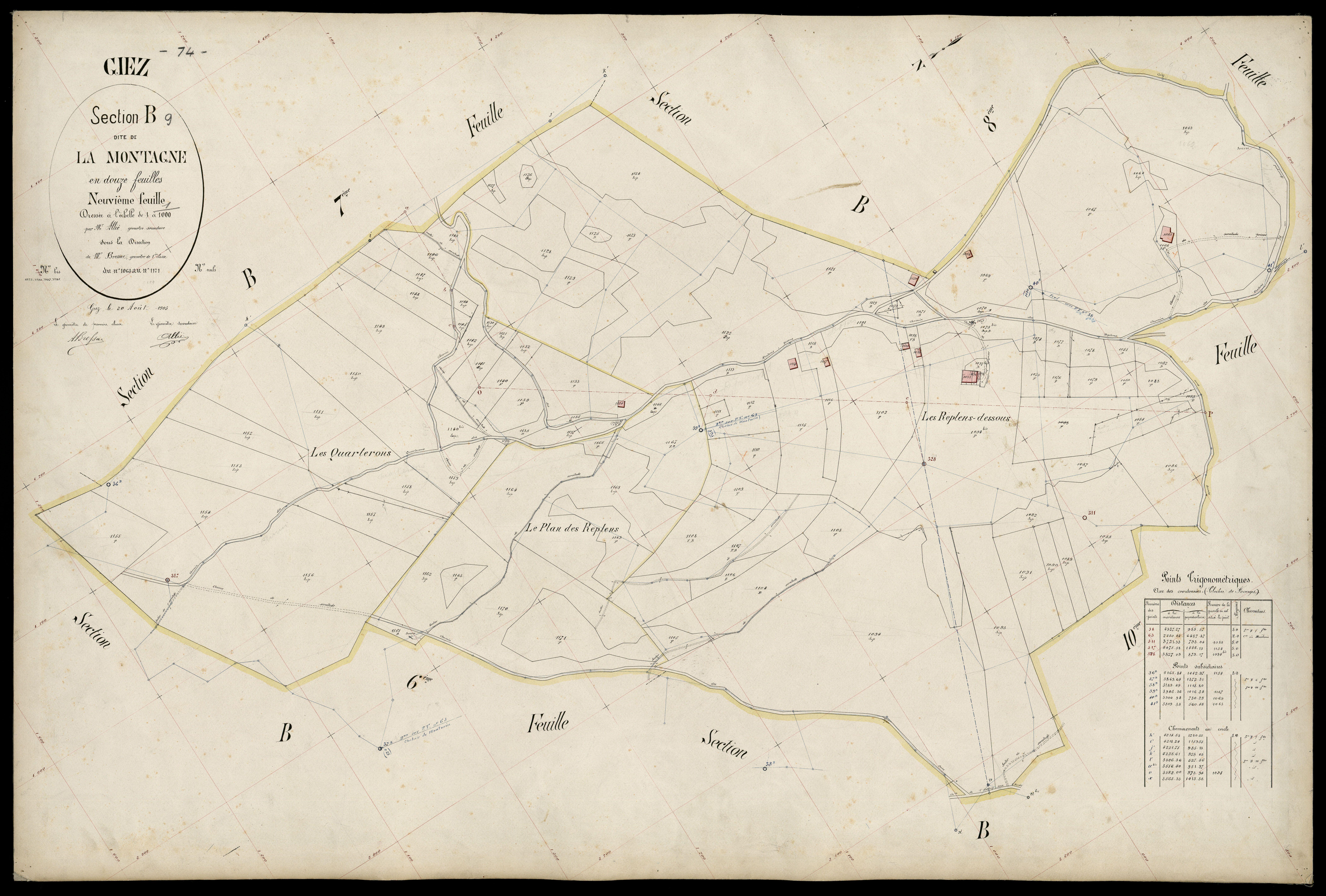 3 P 3 4995 - Feuille n° 10, parcelles n° 1172 à 1327 - 20 août 1905
