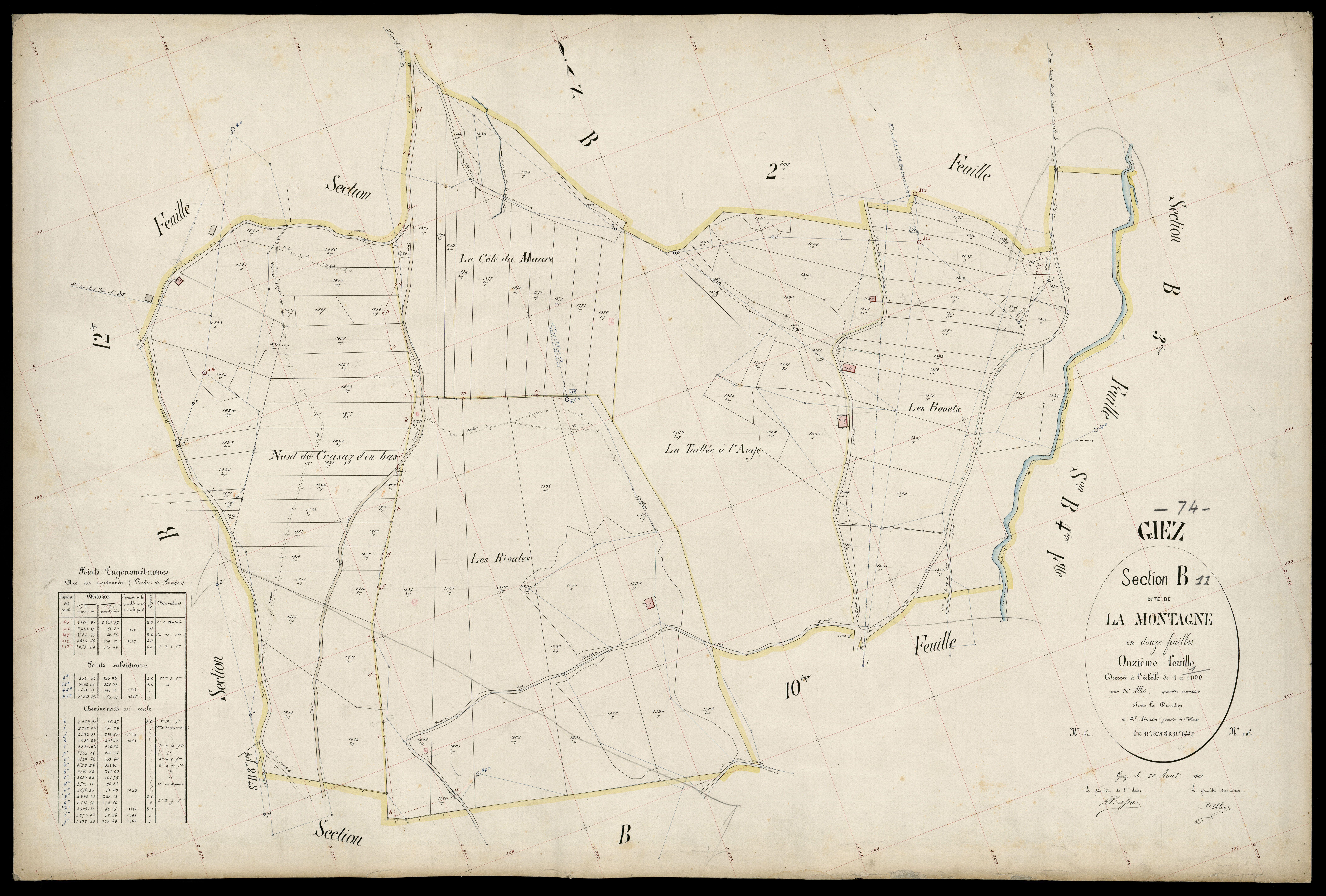 3 P 3 4997 - Feuille n° 12, parcelles n° 1443 à 122 - 20 août 1905