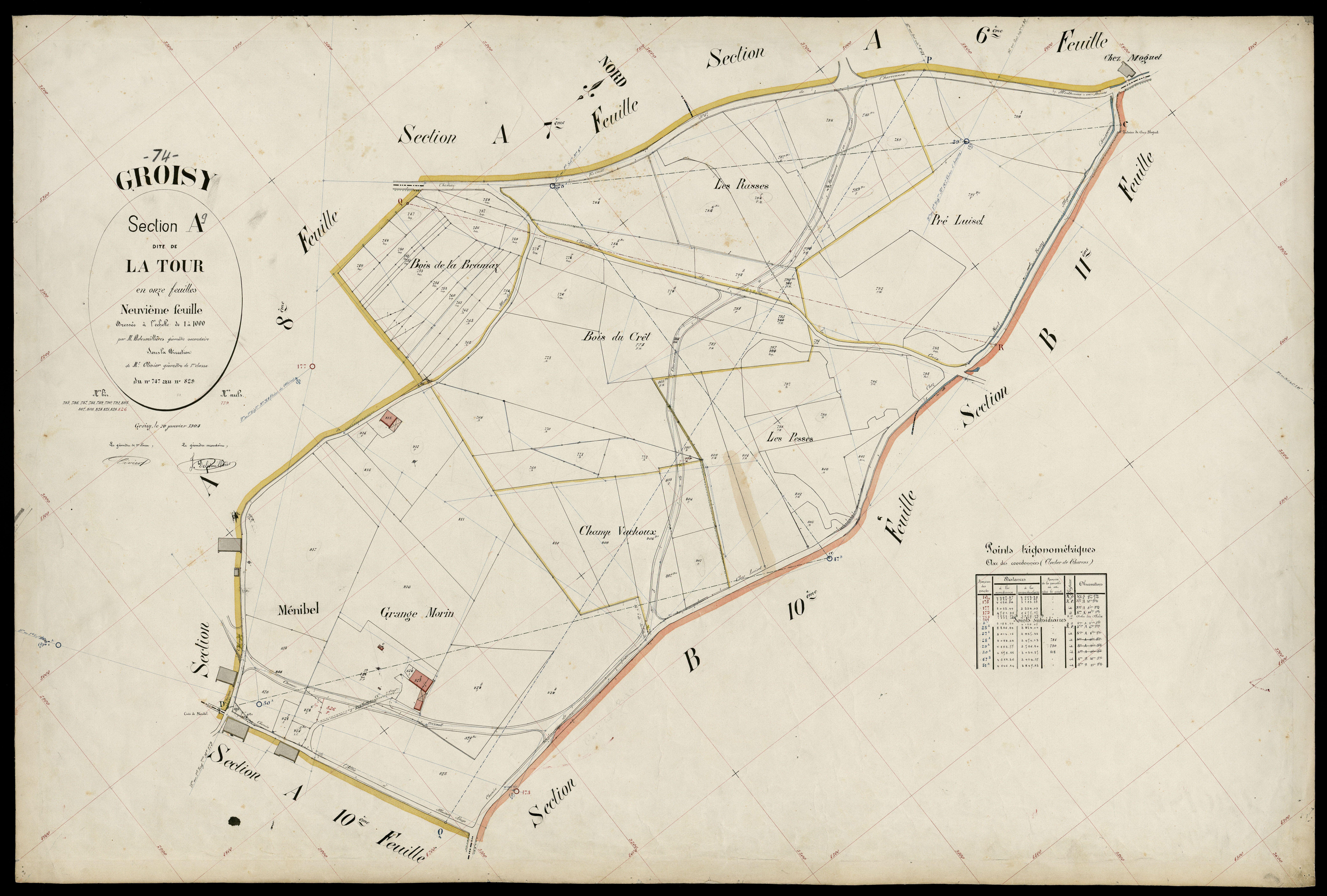 3 P 3 5048 - Feuille n° 10, parcelles n° 830 à 910 - 20 janvier 1904