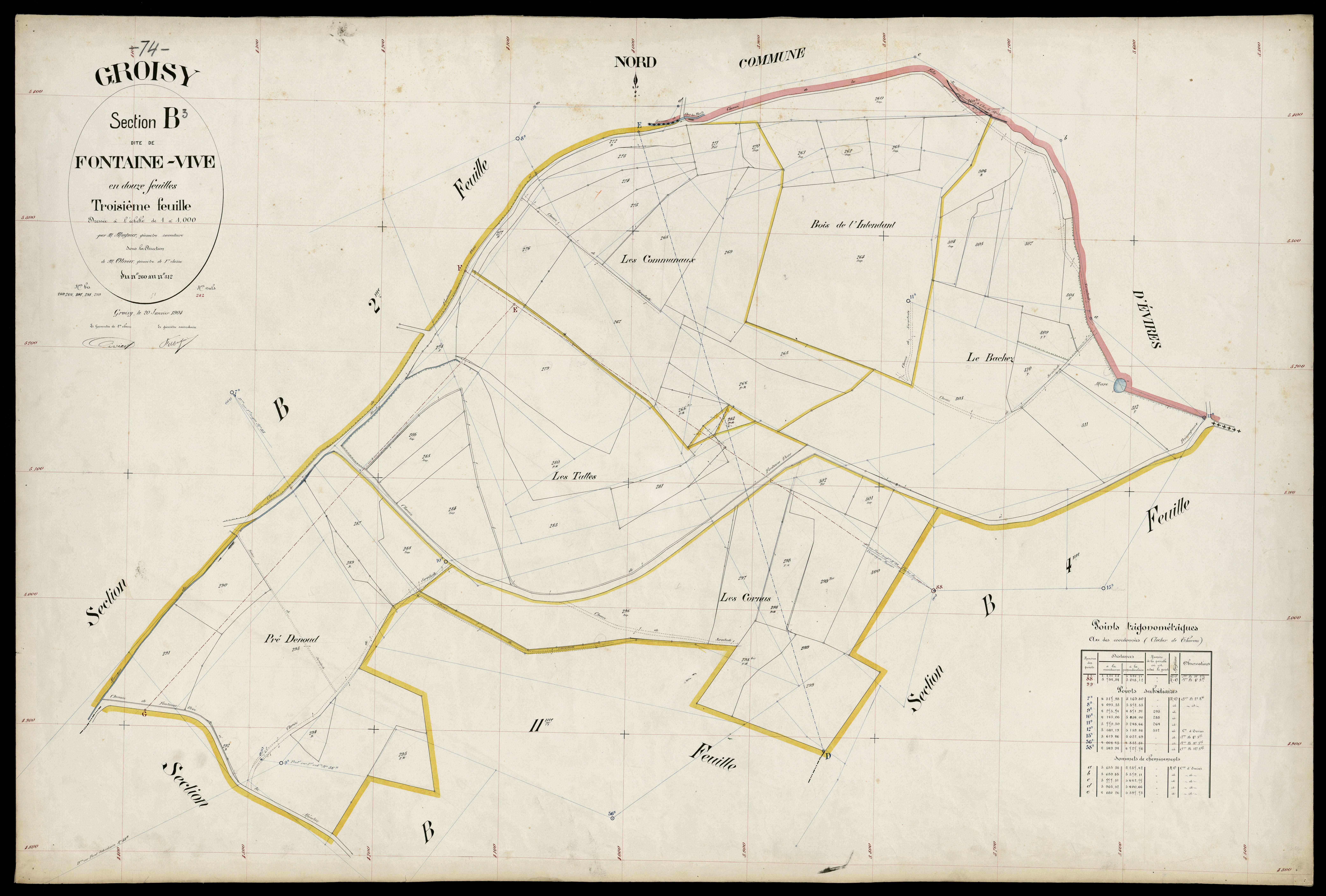 3 P 3 5053 - Feuille n° 4, parcelles n° 313 à 394 - 20 janvier 1904