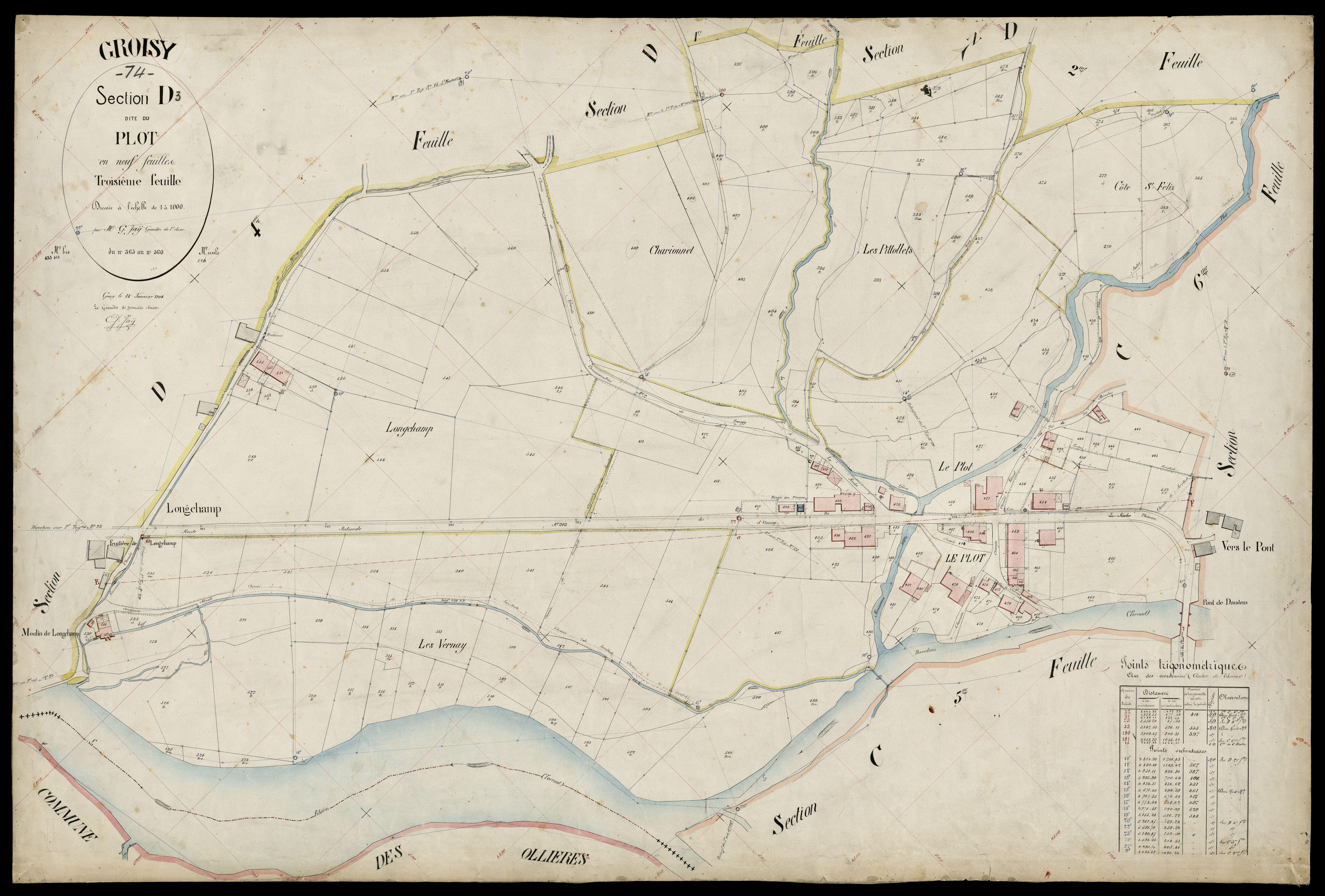3 P 3 5074 - Feuille n° 4, parcelles n° 61 à 69 - 15 janvier 1904