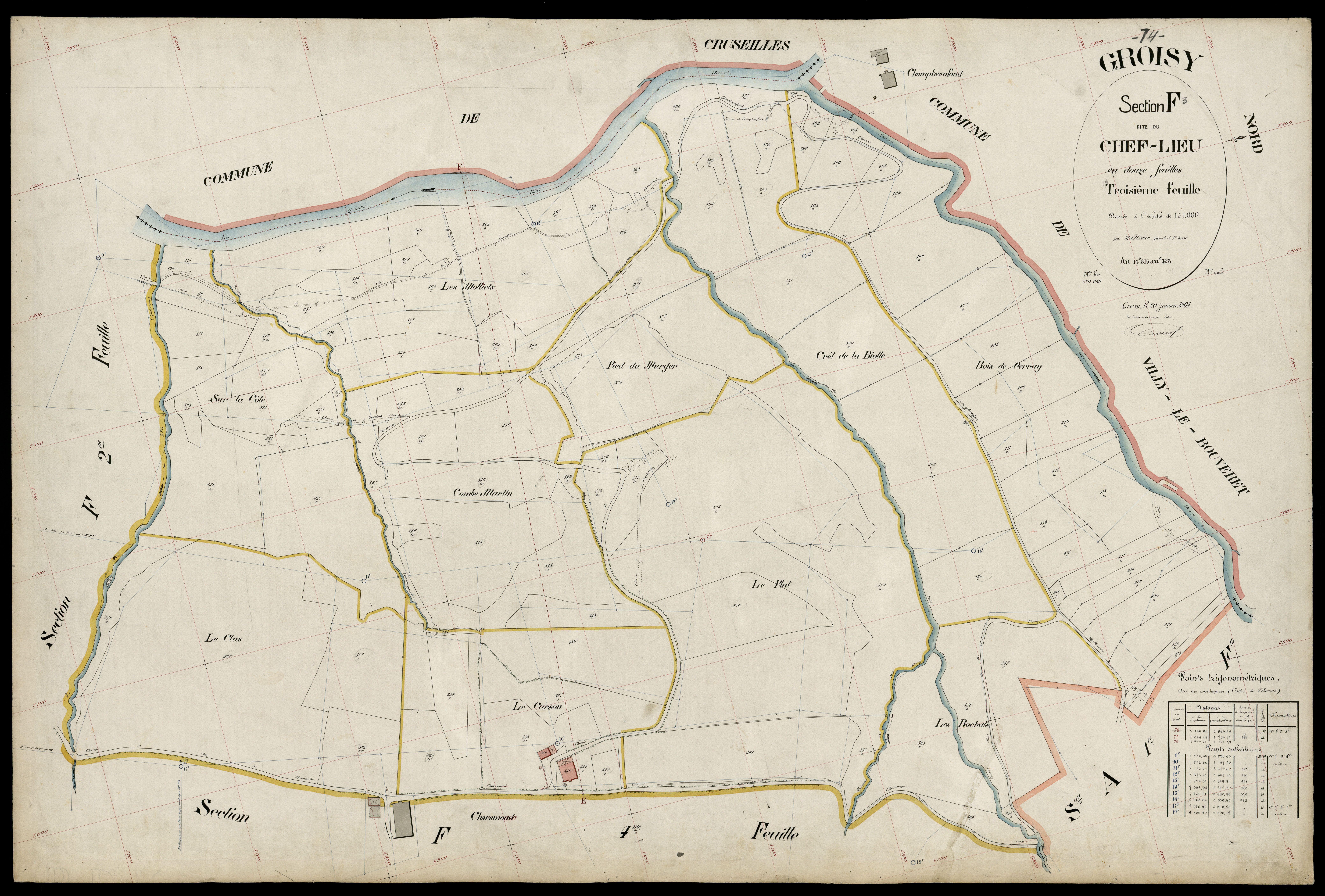 3 P 3 5091 - Feuille n° 4, parcelles n° 424 à 17 - 20 janvier 1904