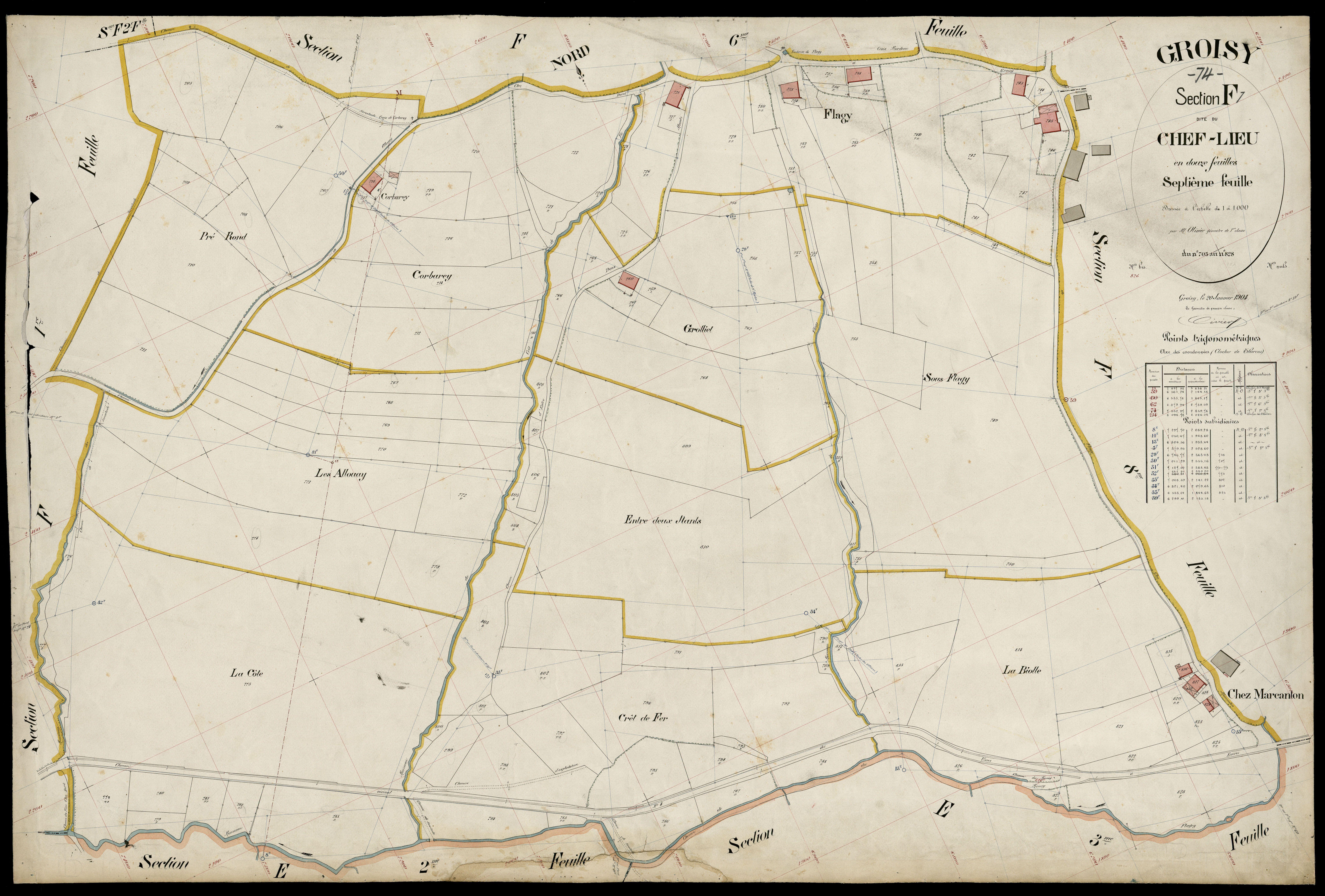3 P 3 5095 - Feuille n° 8, parcelles n° 829 à 94 - 20 janvier 1904