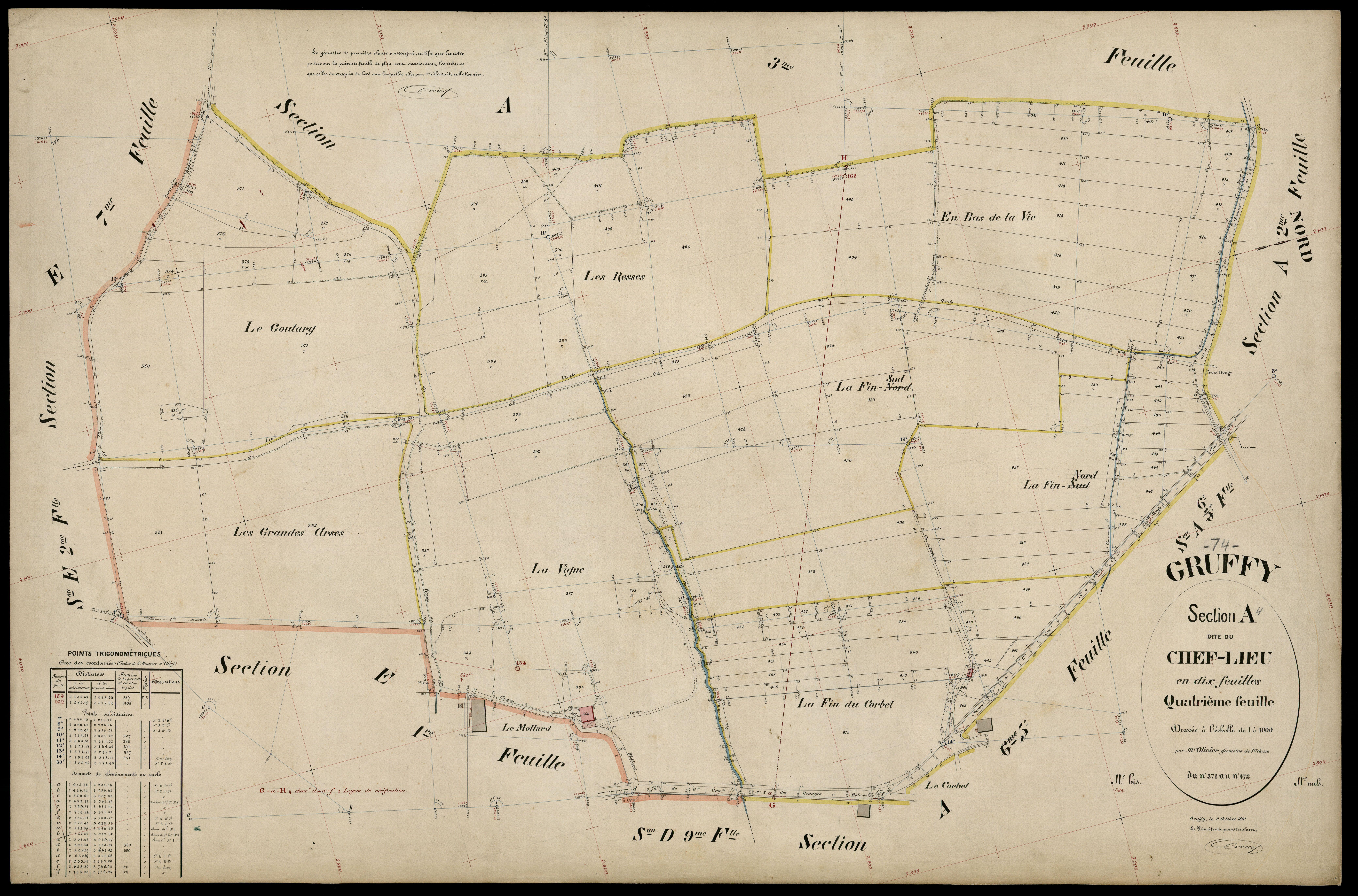 3 P 3 5105 - Feuille n° , parcelles n° 474 à 603 - 9 octobre 1891