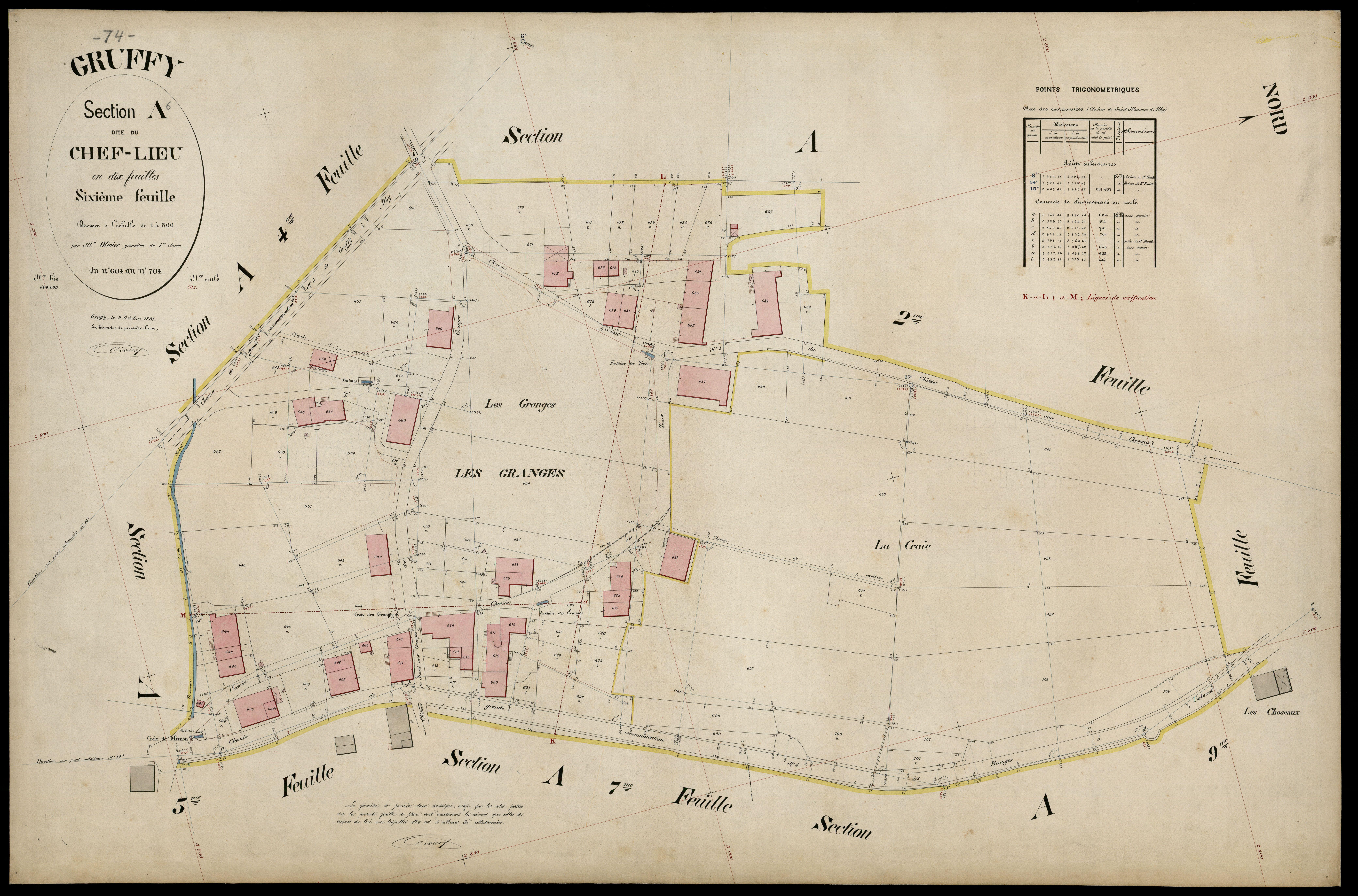 3 P 3 5107 - Feuille n° 7, parcelles n° 70 à 818 - 9 octobre 1891