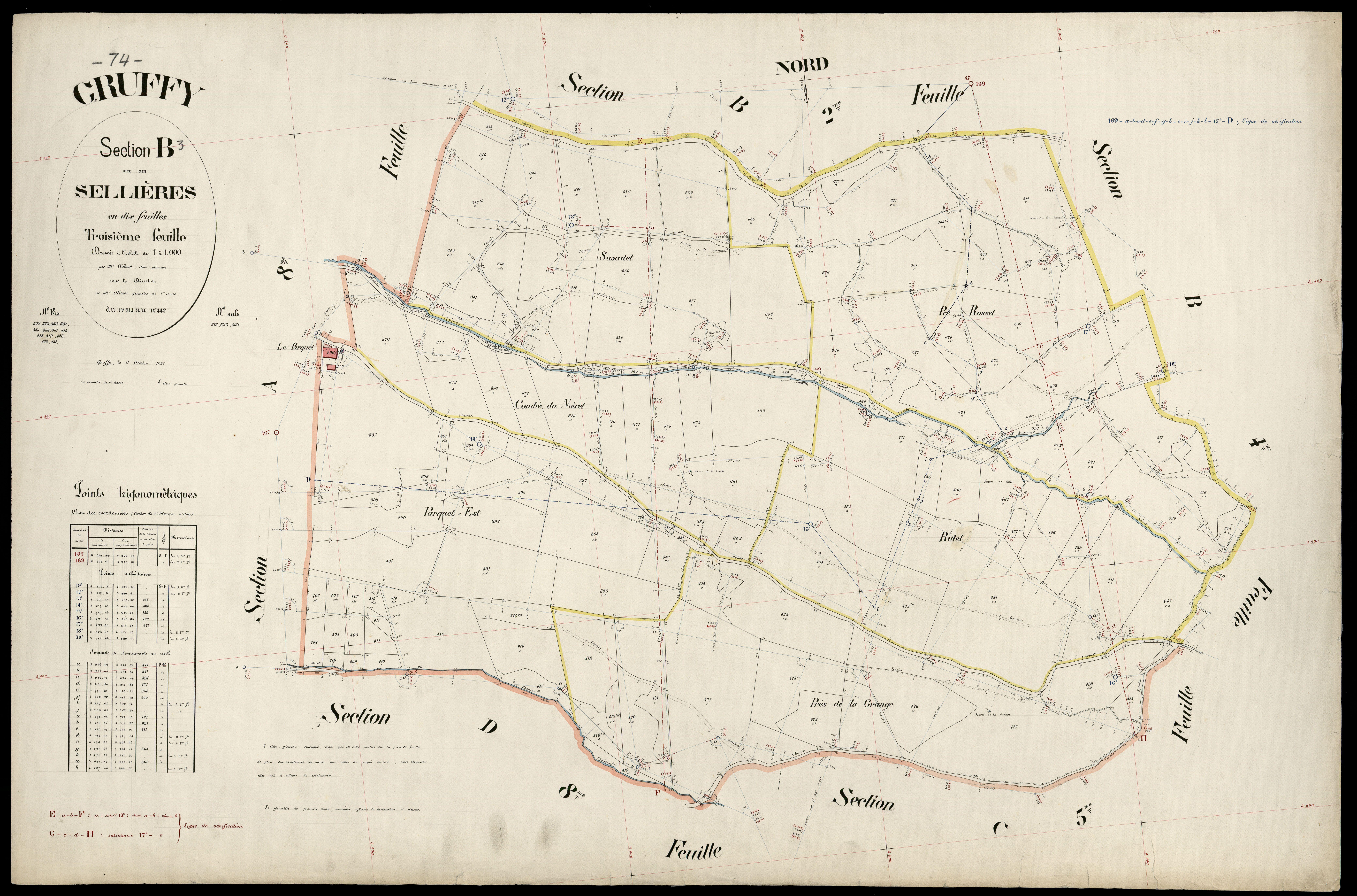 3 P 3 5114 - Feuille n° 4, parcelles n° 443 à 491 - 9 octobre 1891