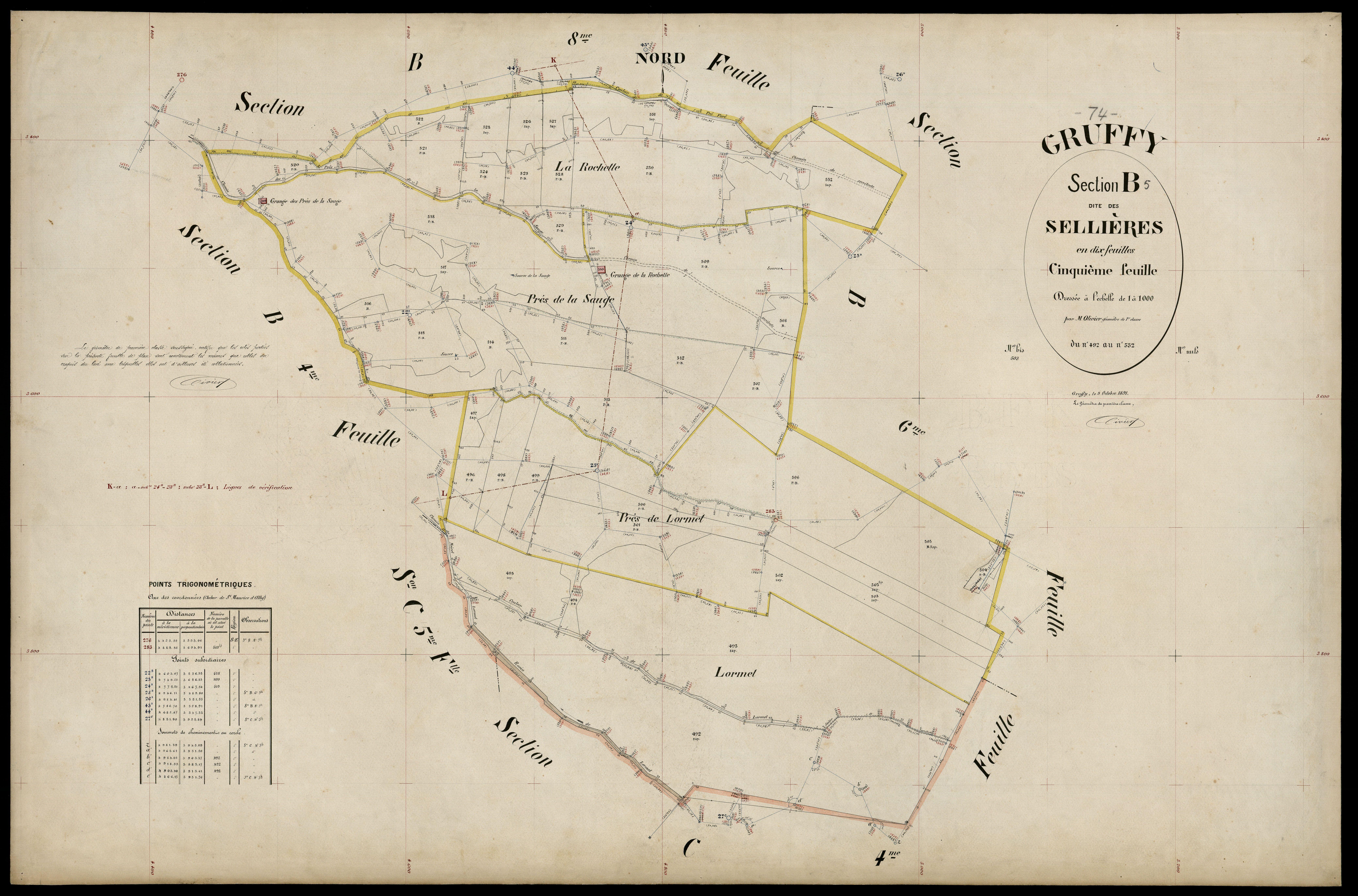 3 P 3 5116 - Feuille n° 6, parcelles n° 33 à 604 - 9 octobre 1891