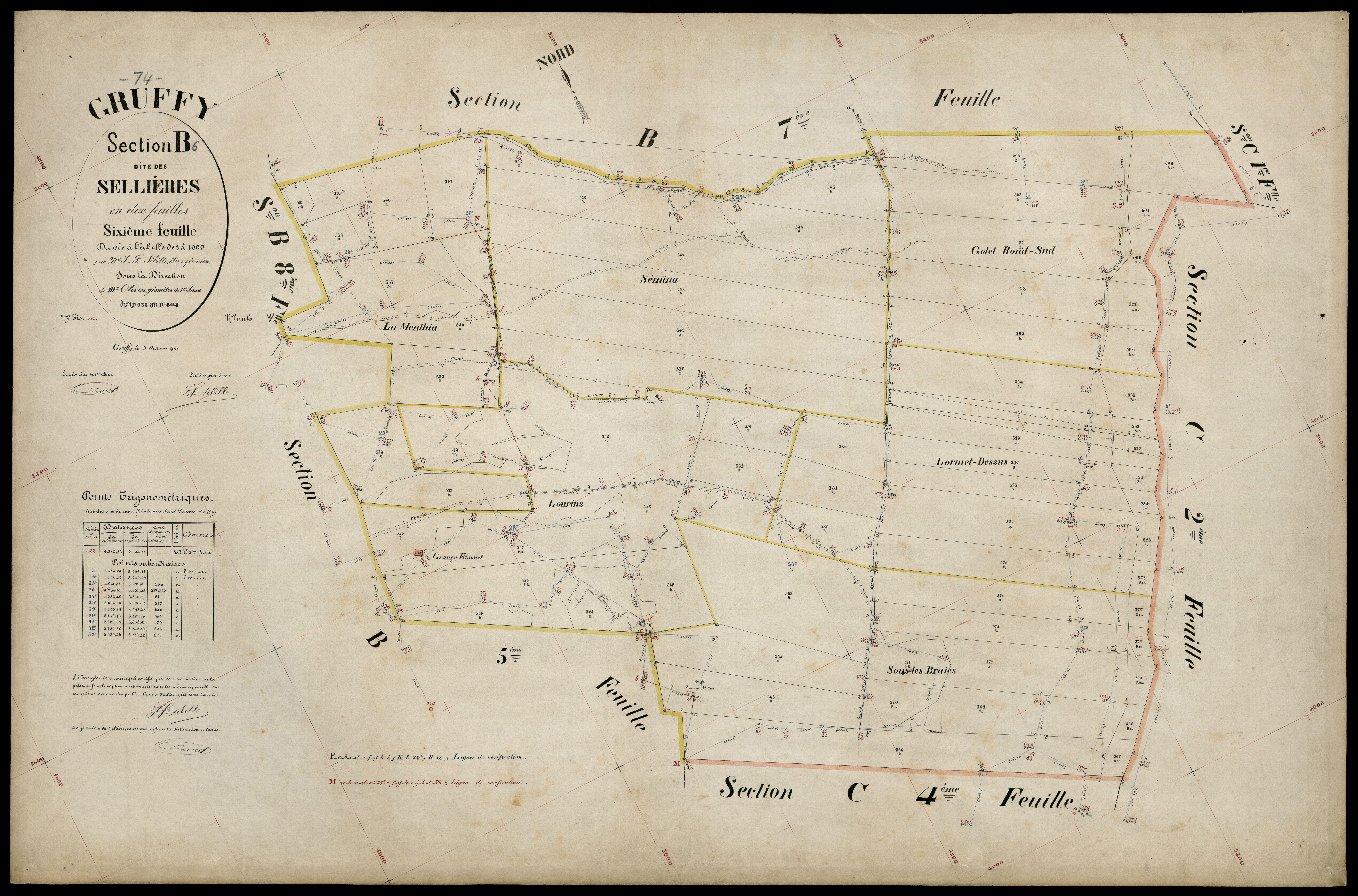 3 P 3 5117 - Feuille n° 7, parcelles n° 60 à 70 - 9 octobre 1891