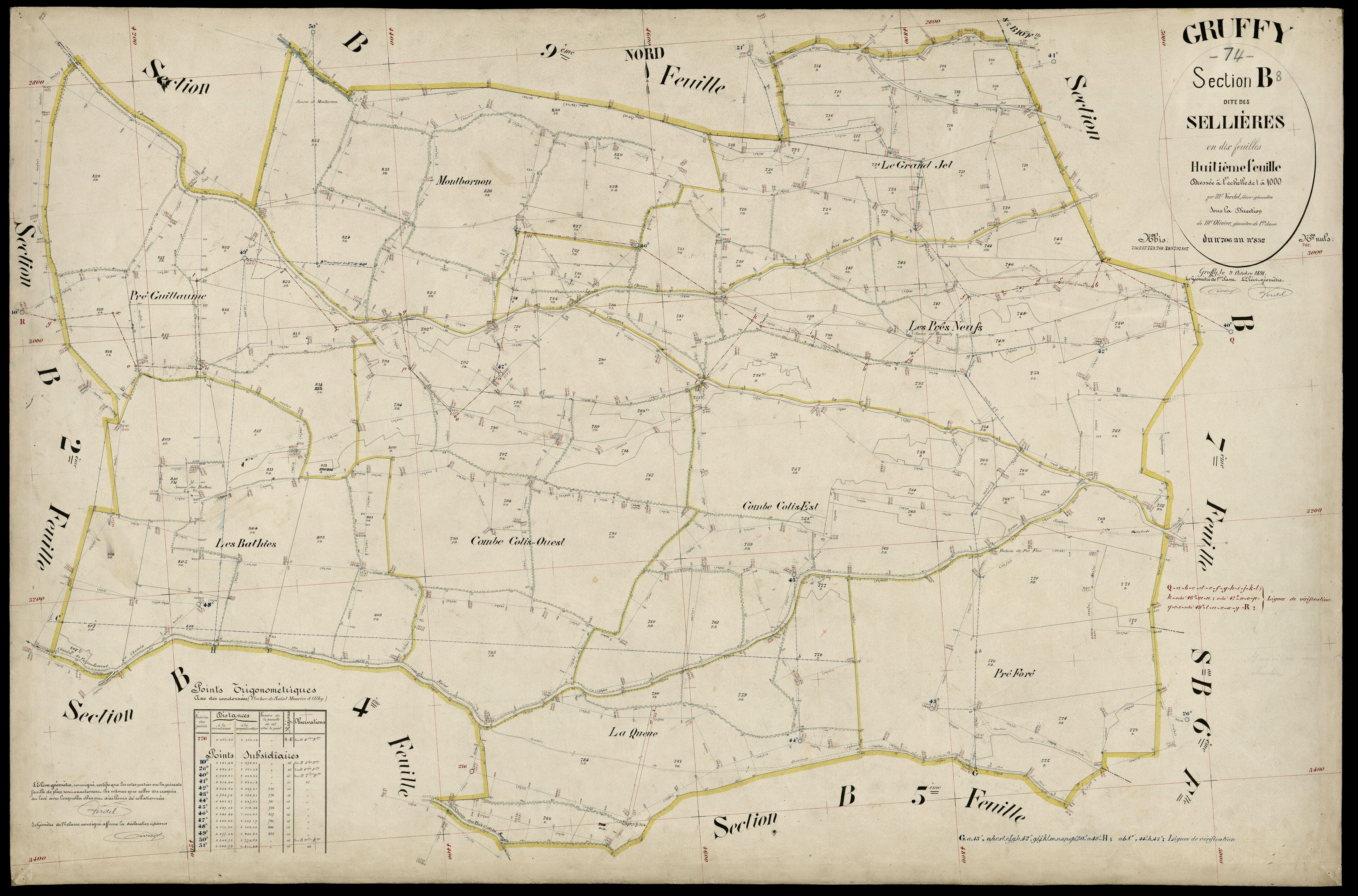 3 P 3 5119 - Feuille n° 9, parcelles n° 833 à 9 - 9 octobre 1891
