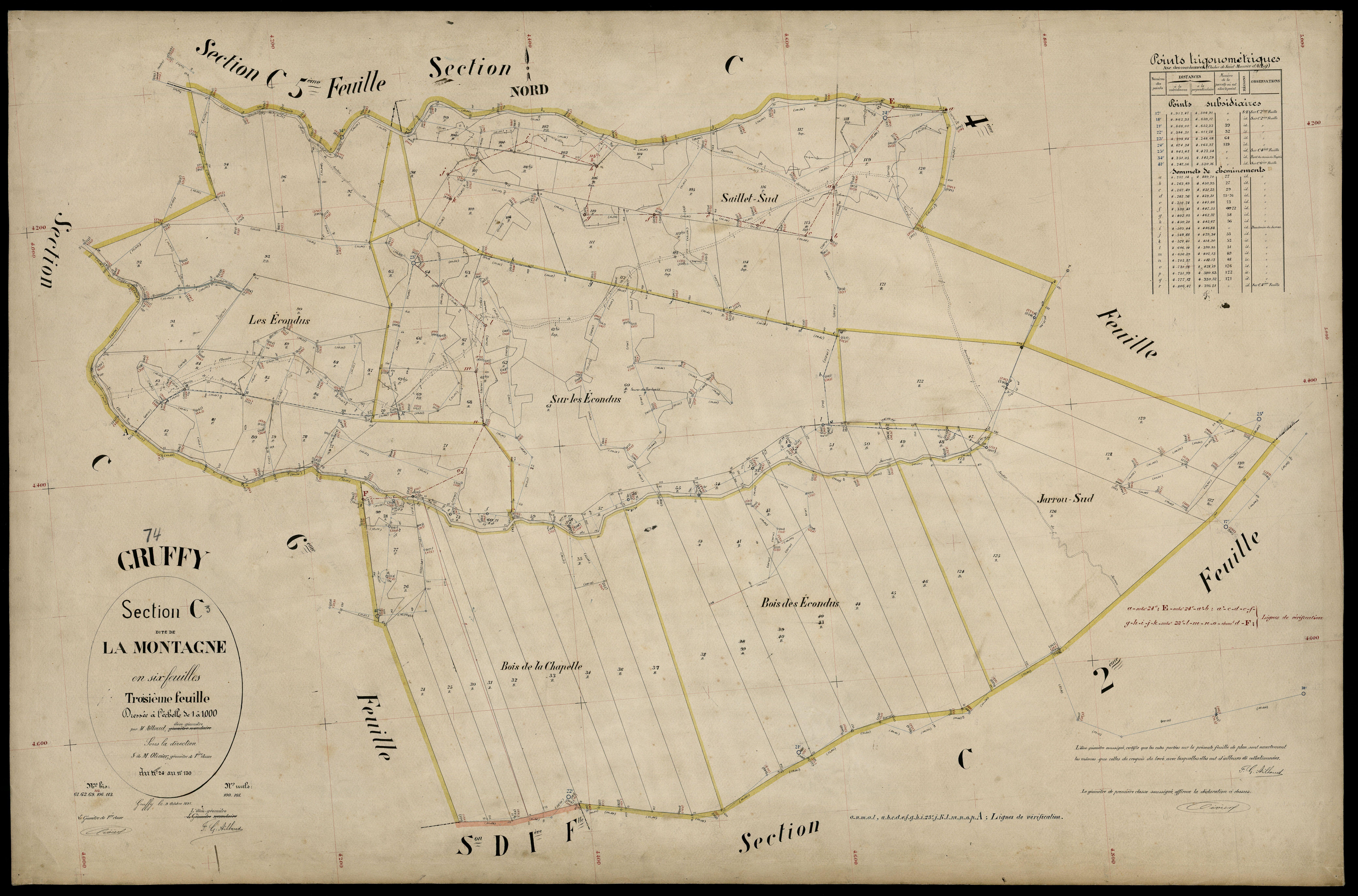 3 P 3 5124 - Feuille n° 4, parcelles n° 131 à 21 - 9 octobre 1891