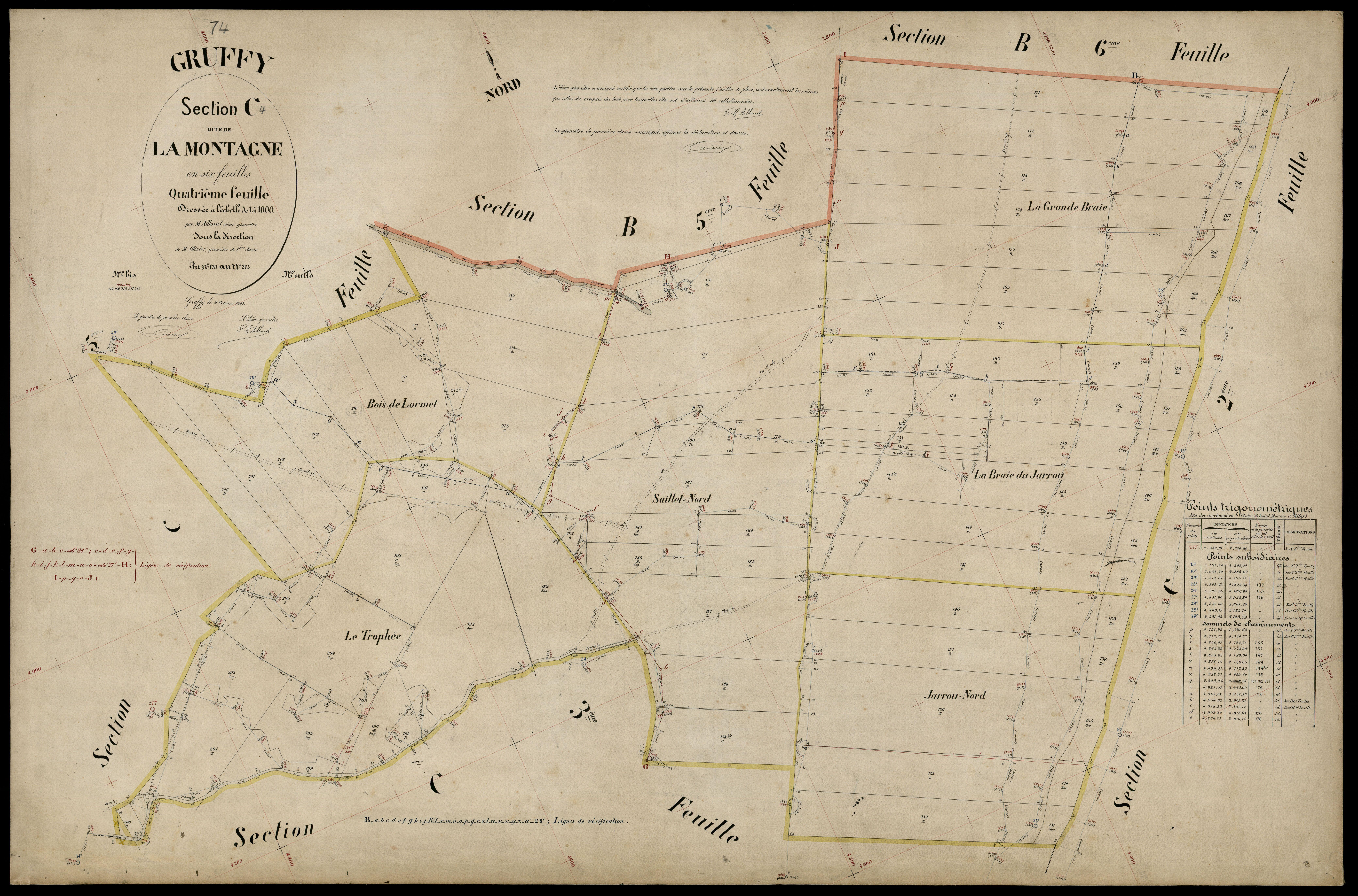 3 P 3 5125 - Feuille n° , parcelles n° 216 à 301 - 9 octobre 1891