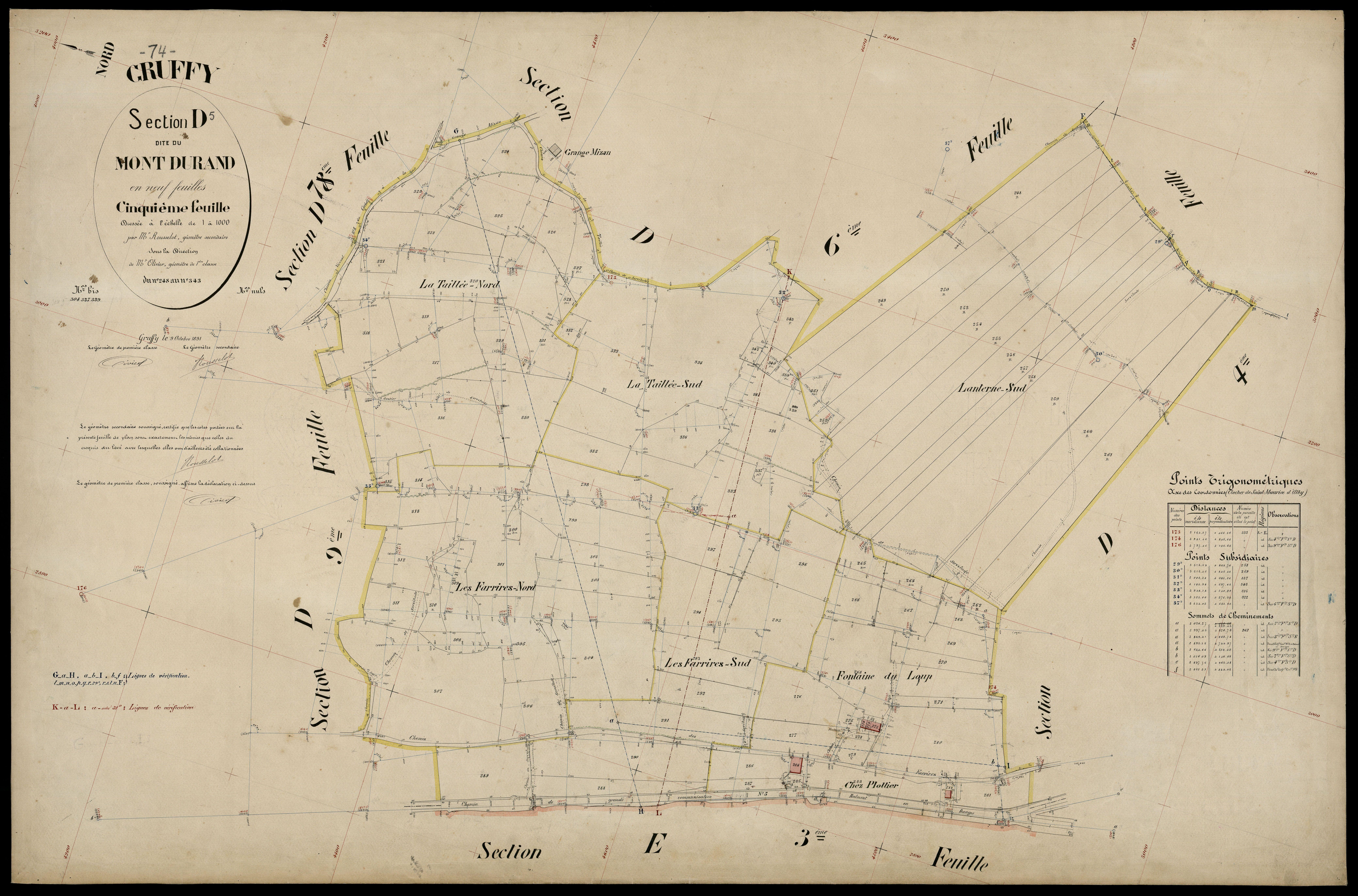 3 P 3 5132 - Feuille n° 6, parcelles n° 344 à 406 - 9 octobre 1891