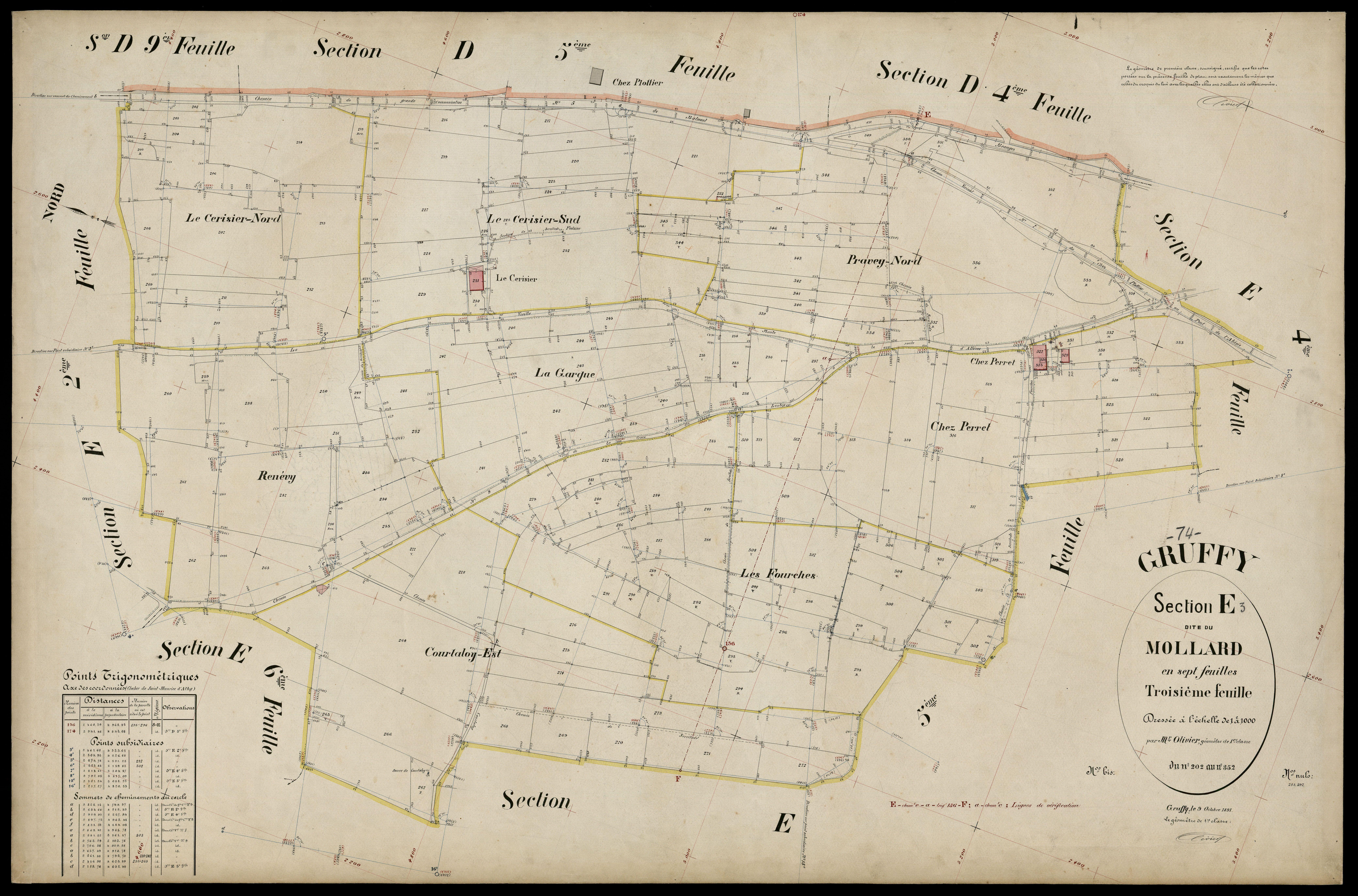 3 P 3 5139 - Feuille n° 4, parcelles n° 33 à 438 - 9 octobre 1891