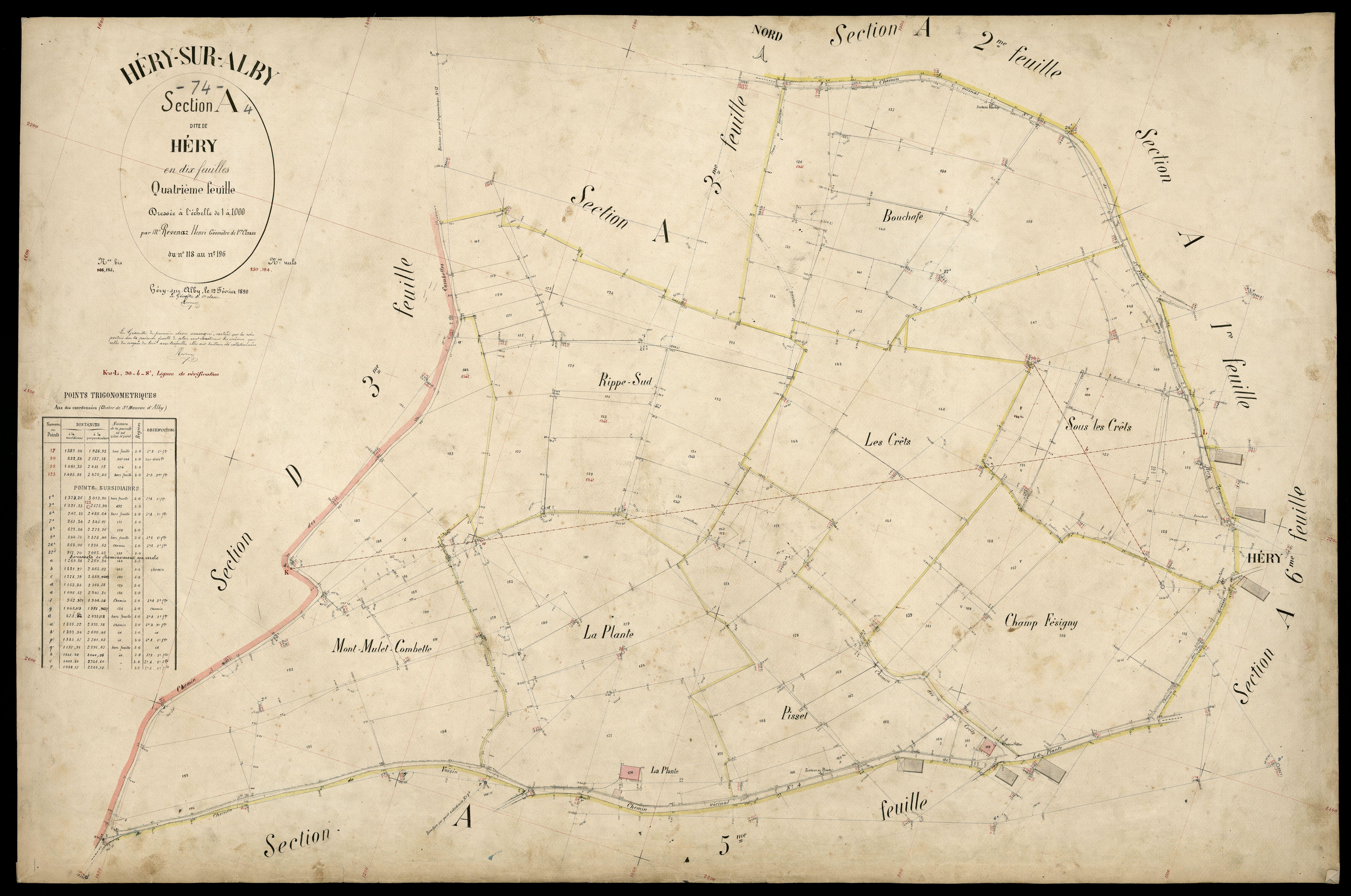 3 P 3 5212 - Feuille n° , parcelles n° 197 à 312 - 12 février 1890