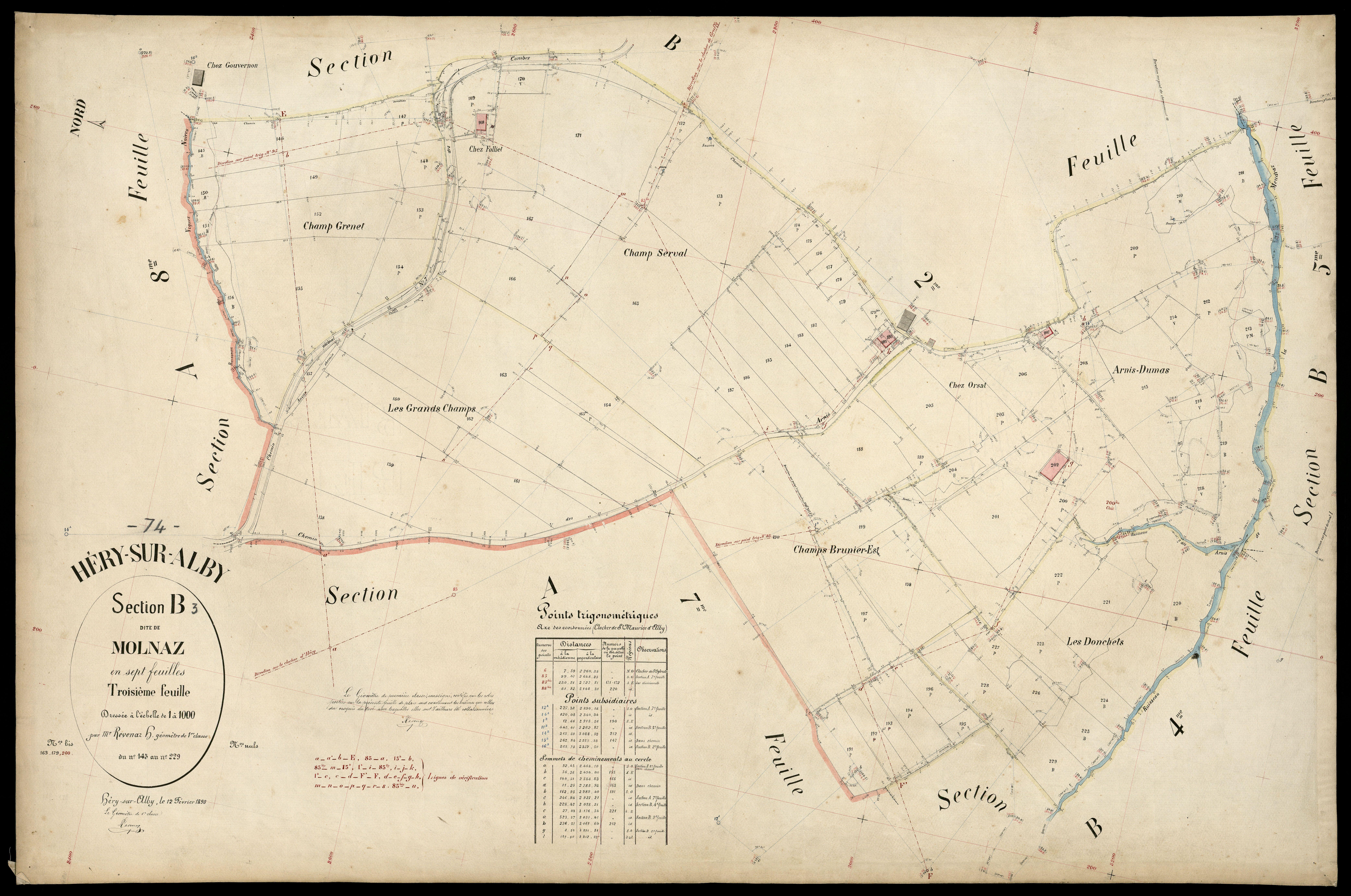 3 P 3 5221 - Feuille n° 4, parcelles n° 230 à 318 - 12 février 1890