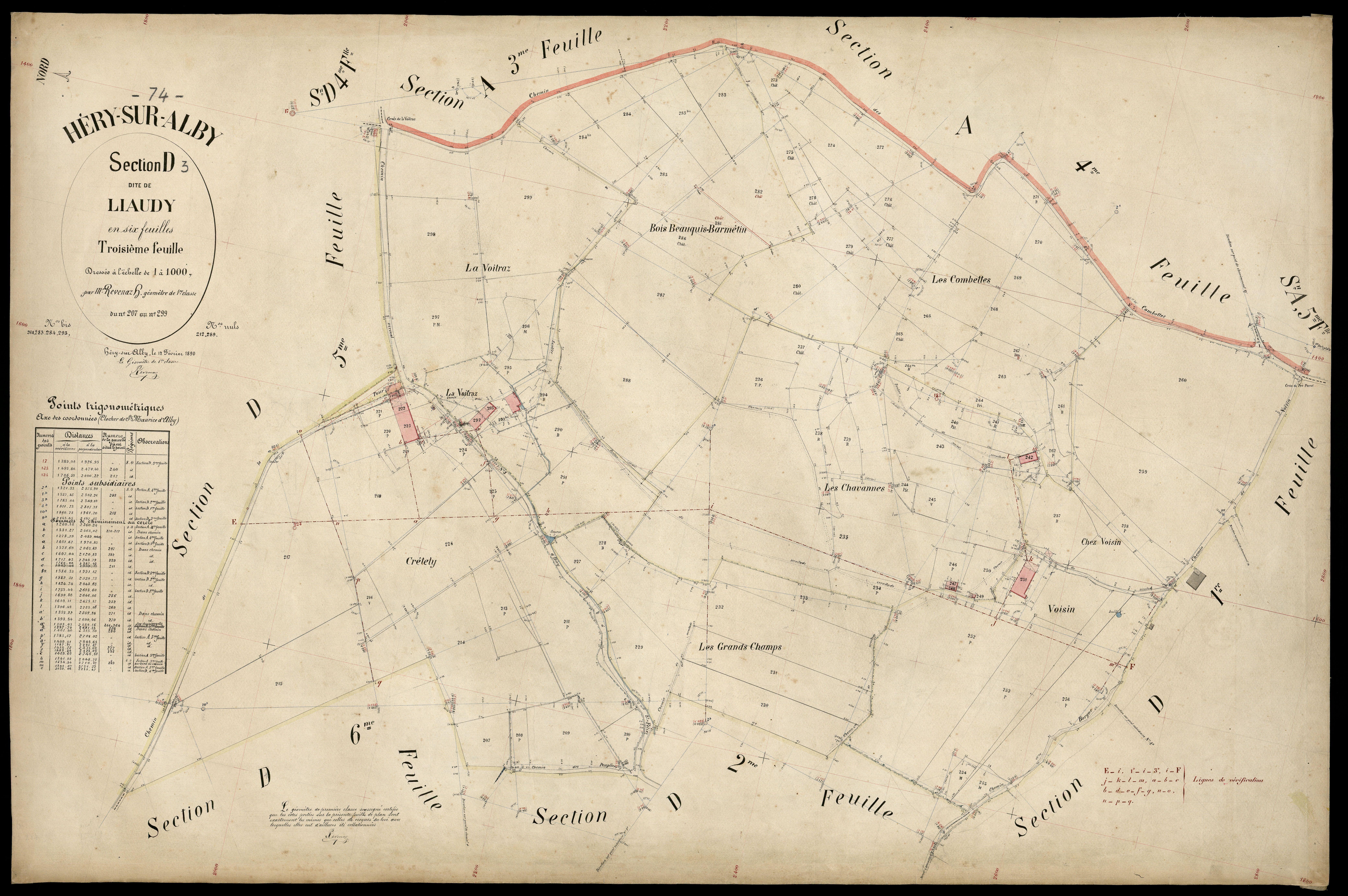 3 P 3 5233 - Feuille n° 4, parcelles n° 300 à 373 - 12 février 1890