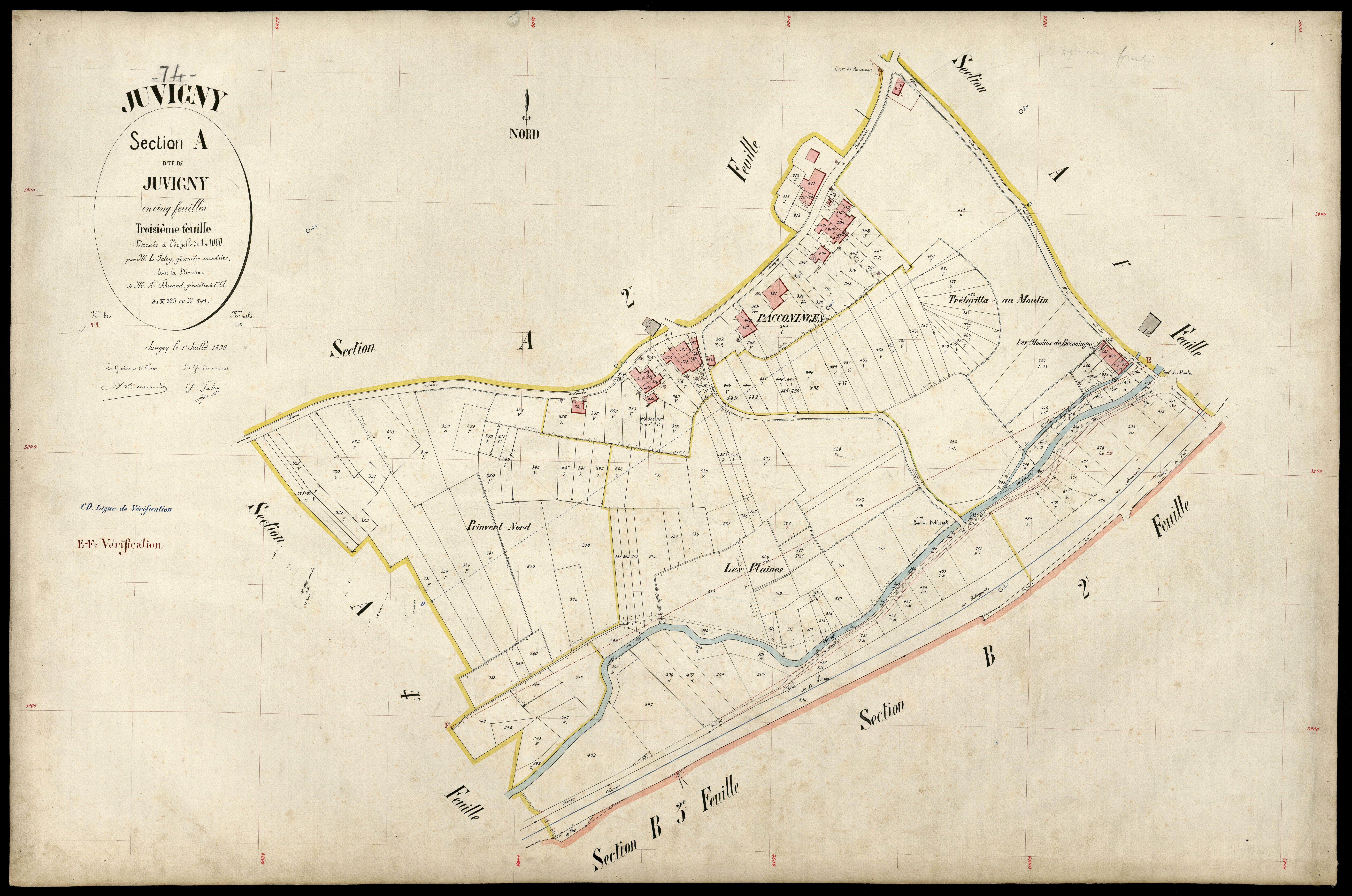 3 P 3 5282 - Feuille n° 4, parcelles n° 0 à 702 - 1er juillet 1899
