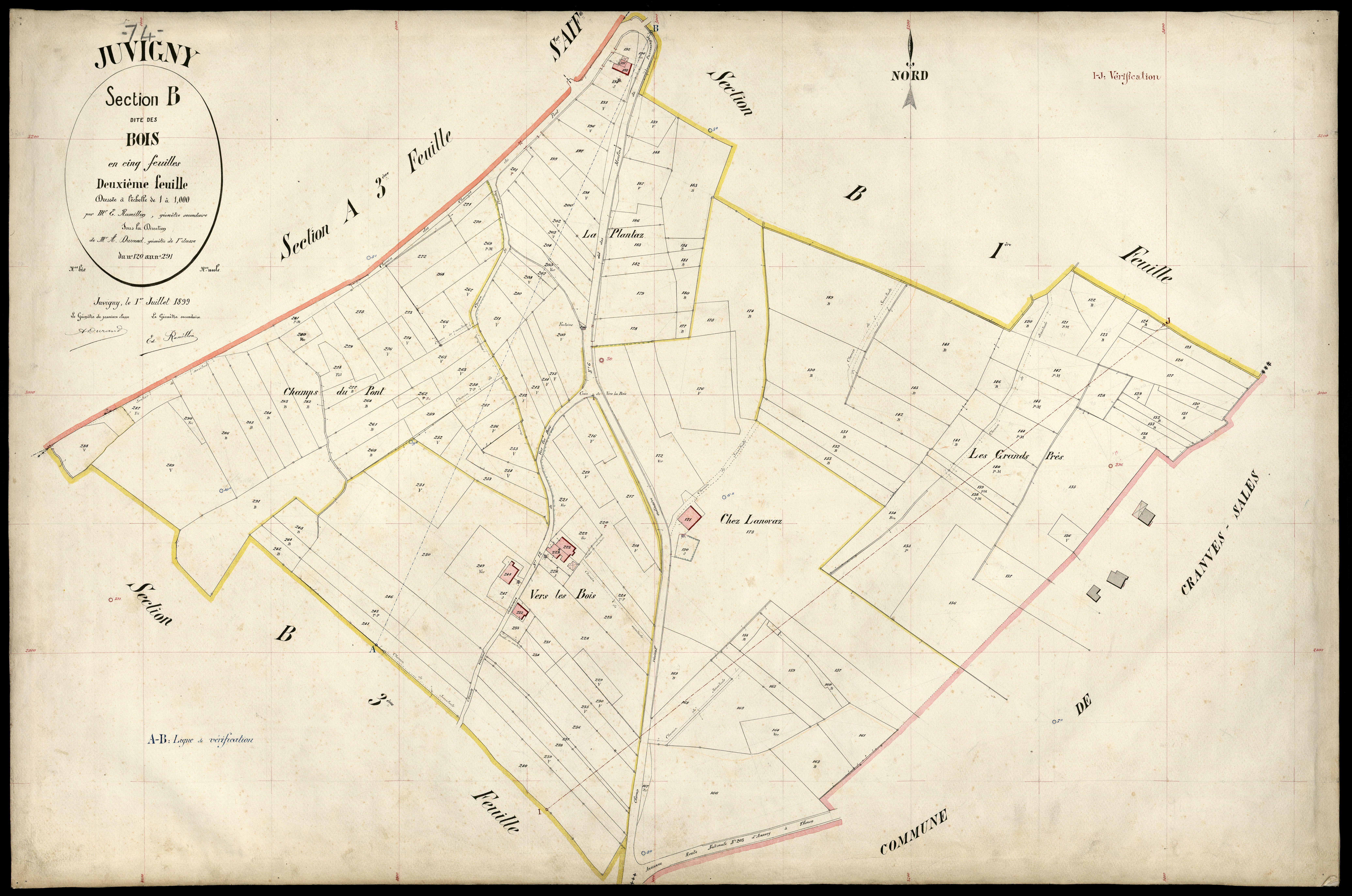 3 P 3 5286 - Feuille n° 3, parcelles n° 292 à 386 - 1er juillet 1899