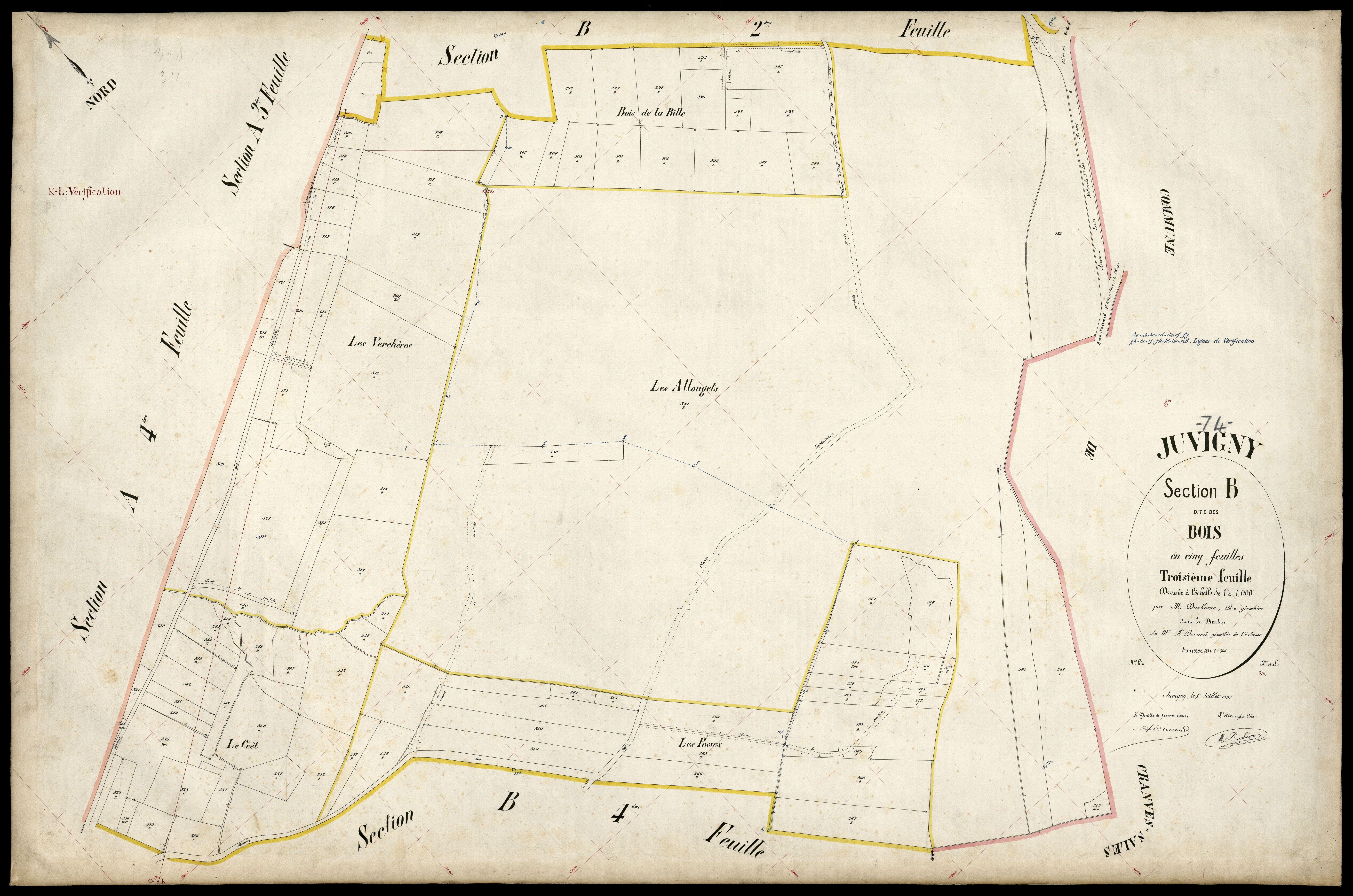 3 P 3 5287 - Feuille n° 4, parcelles n° 387 à 21 - 1er juillet 1899