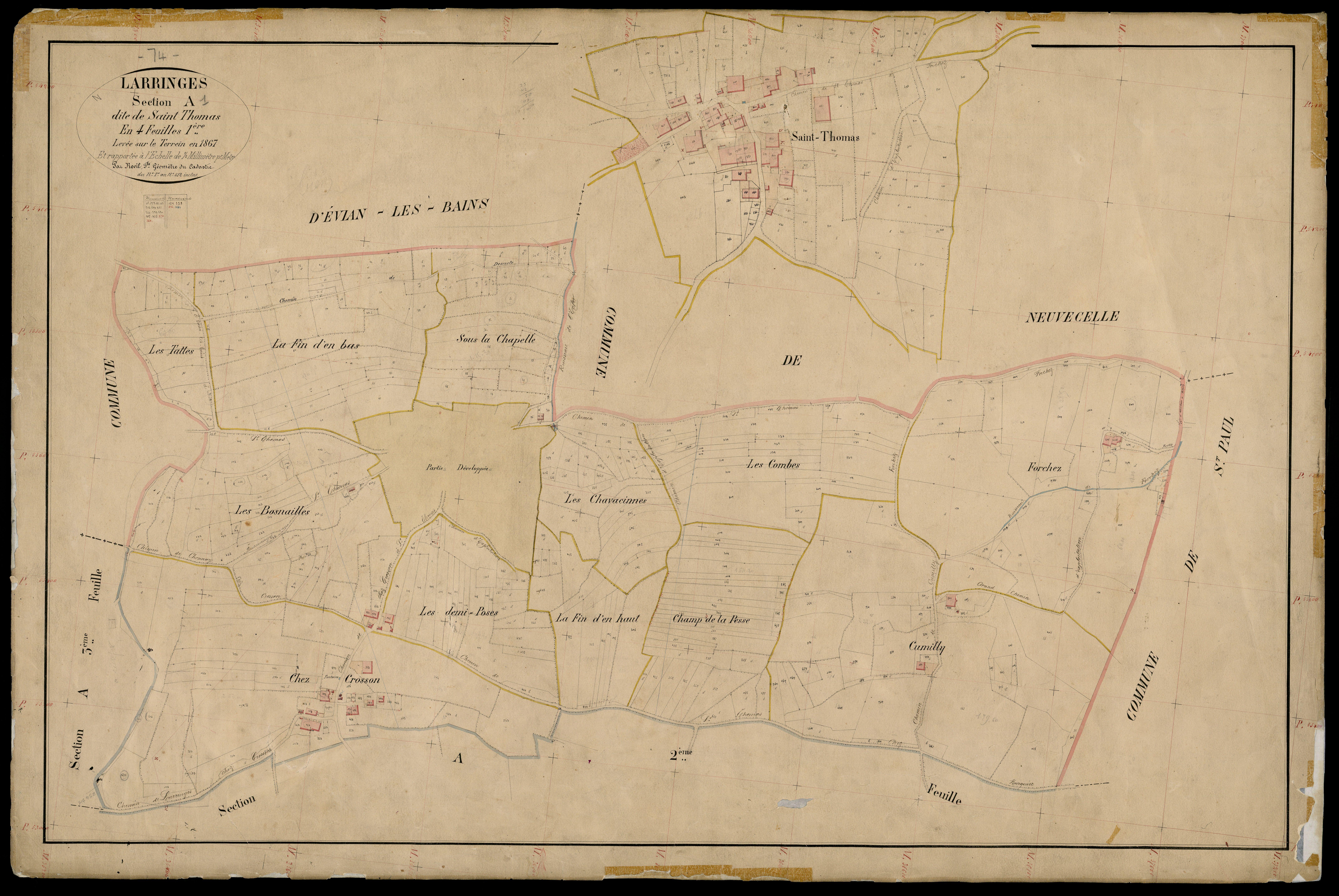 3 P 3 5291 - Feuille n° 2, parcelles n° 13 à 893 - 1867