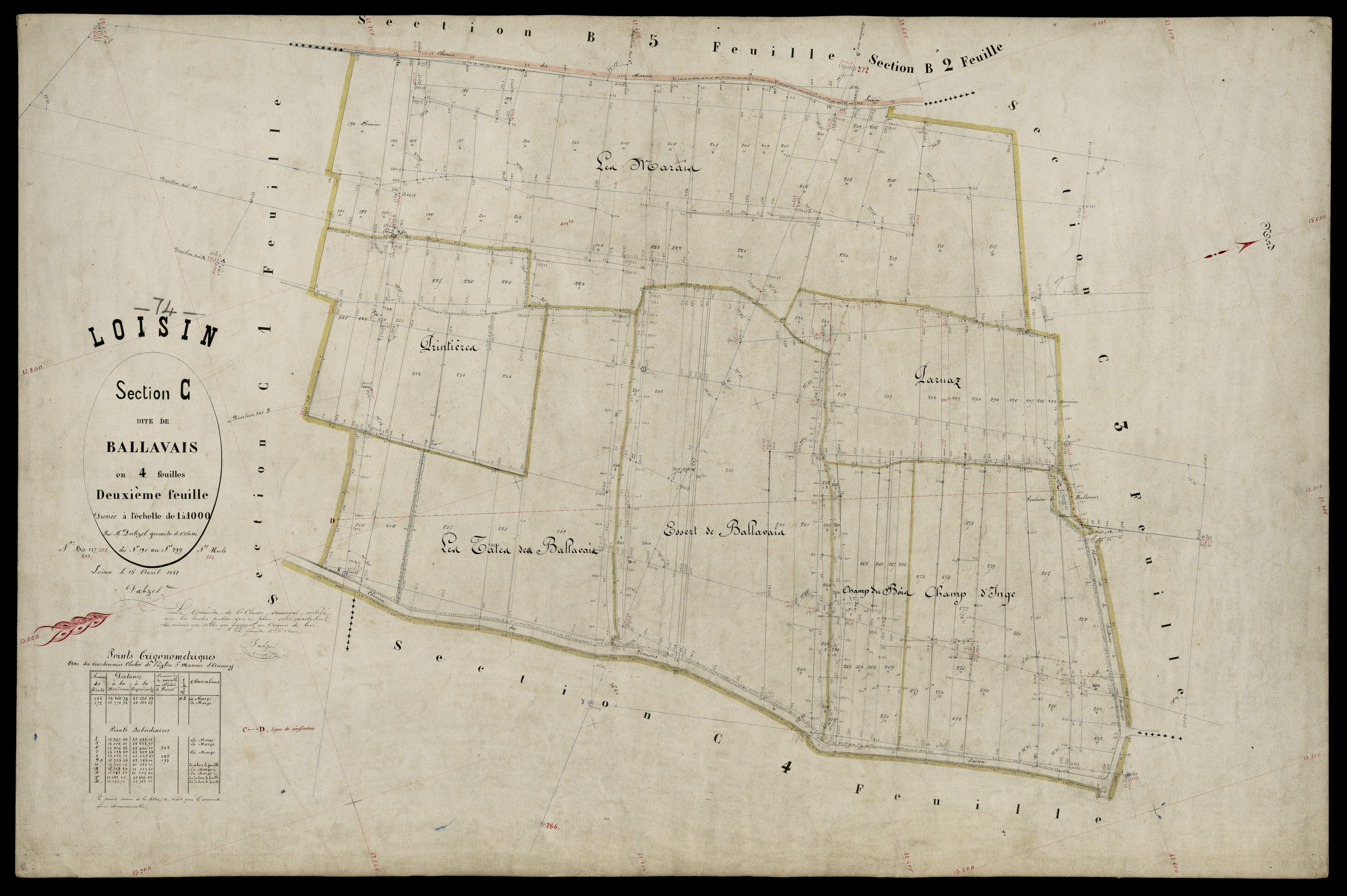 3 P 3 5356 - Feuille n° 3, parcelles n° 300 à 391 - 15 avril 1882