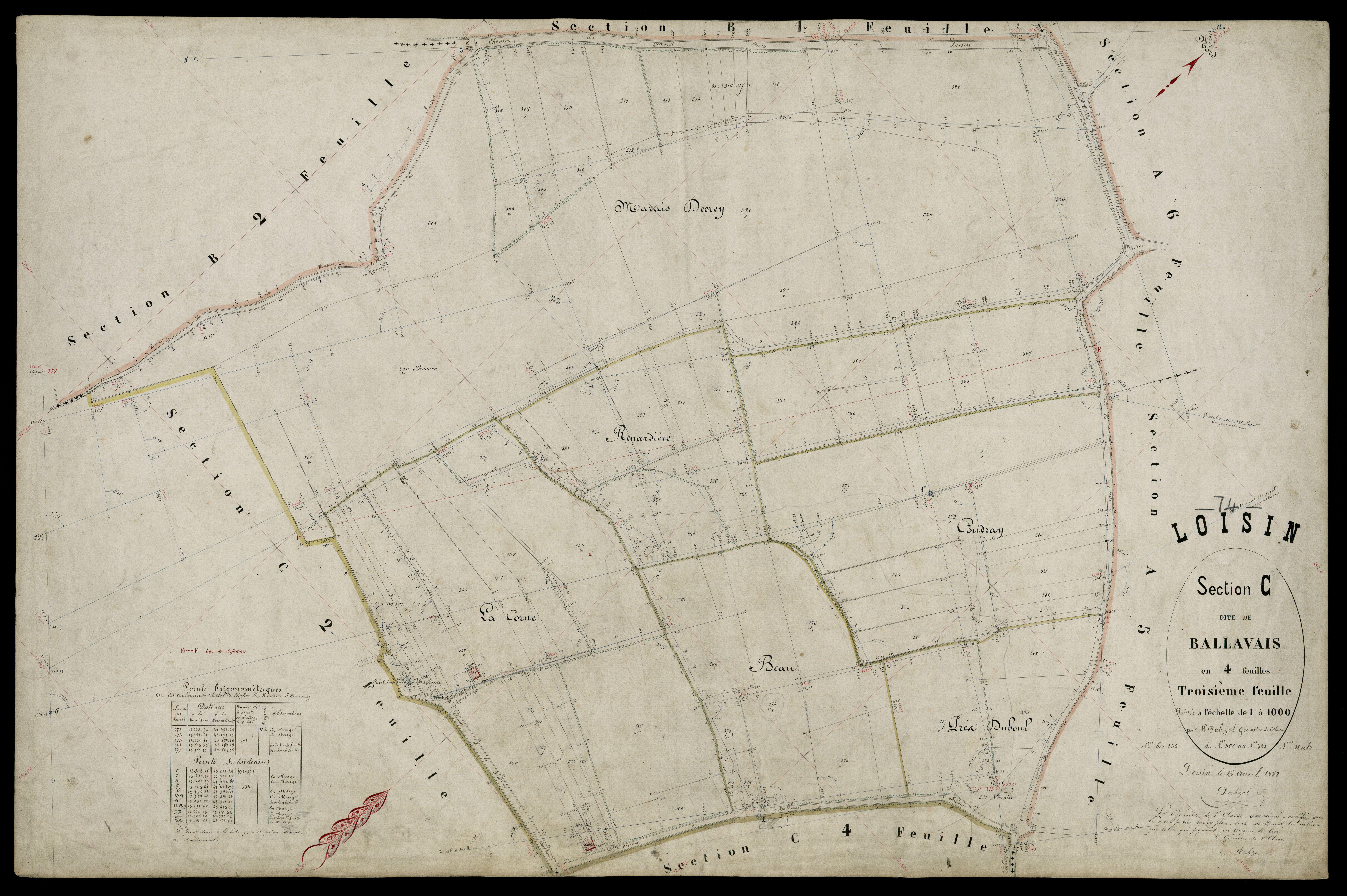 3 P 3 5357 - Feuille n° 4, parcelles n° 392 à 647 - 15 avril 1882