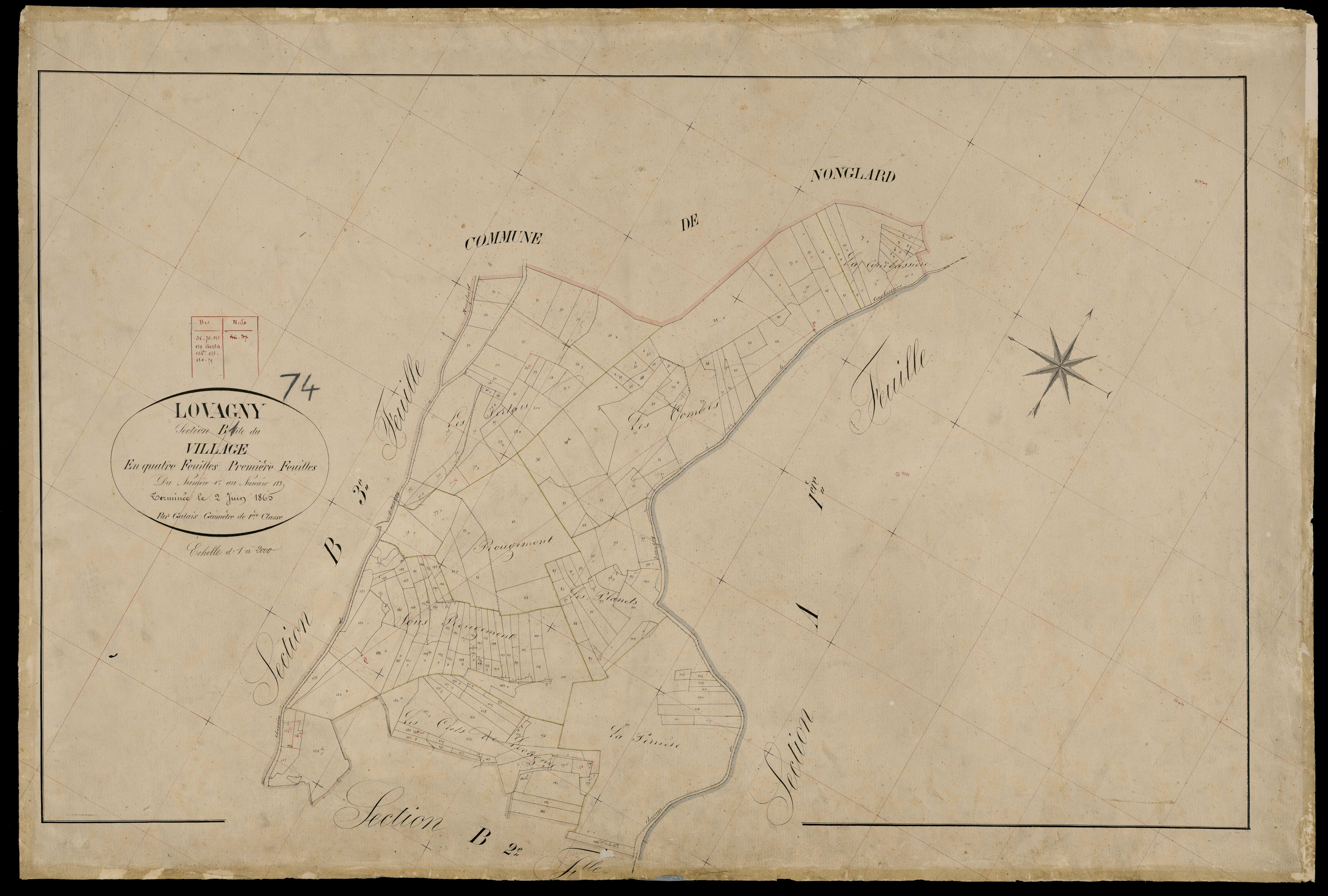 3 P 3 5390 - Feuille n° 2, parcelles n° 184 à 474 - 1er mars 1865