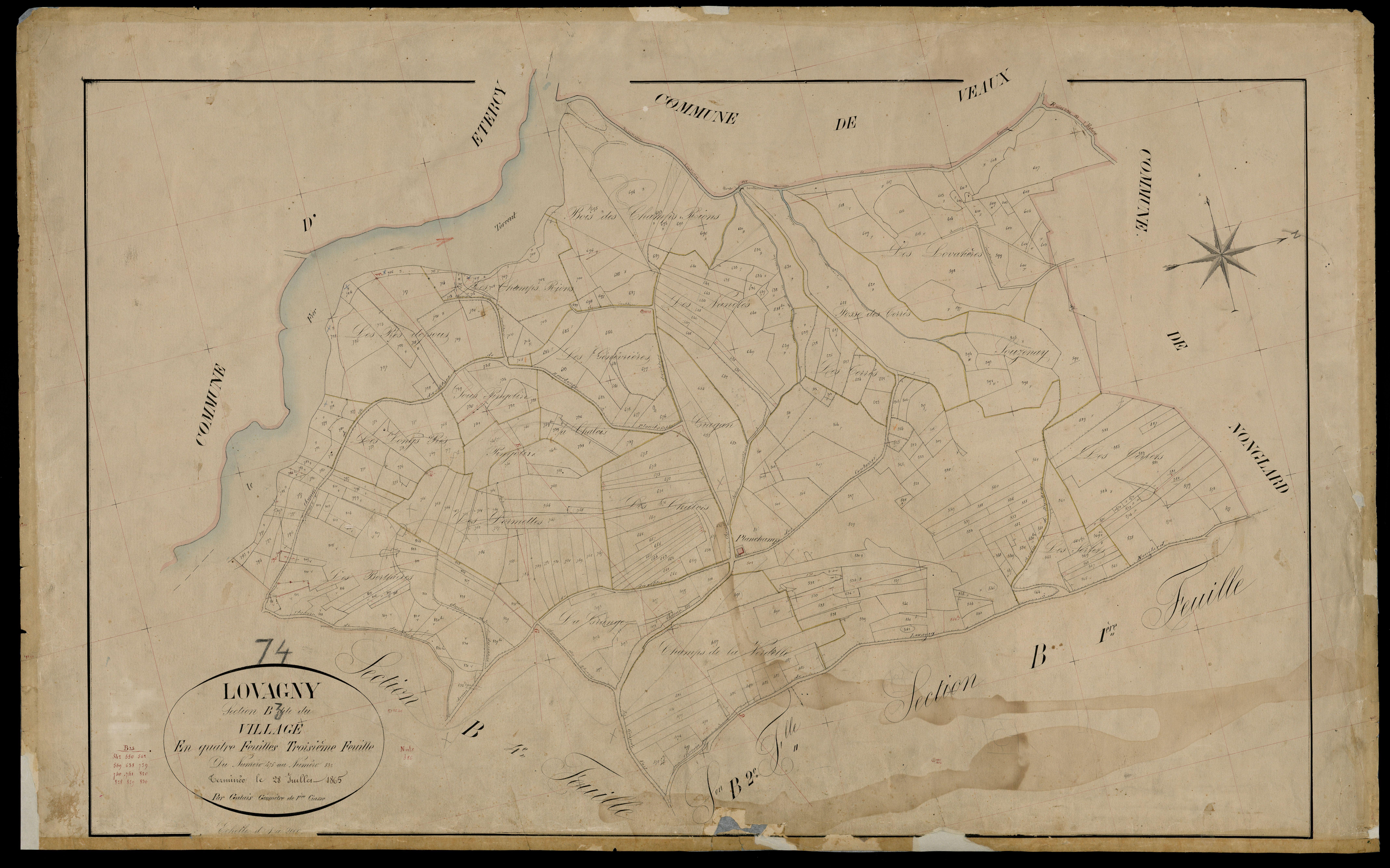 3 P 3 5392 - Feuille n° 4, parcelles n° 833 à 1373 - 1er mai 1865