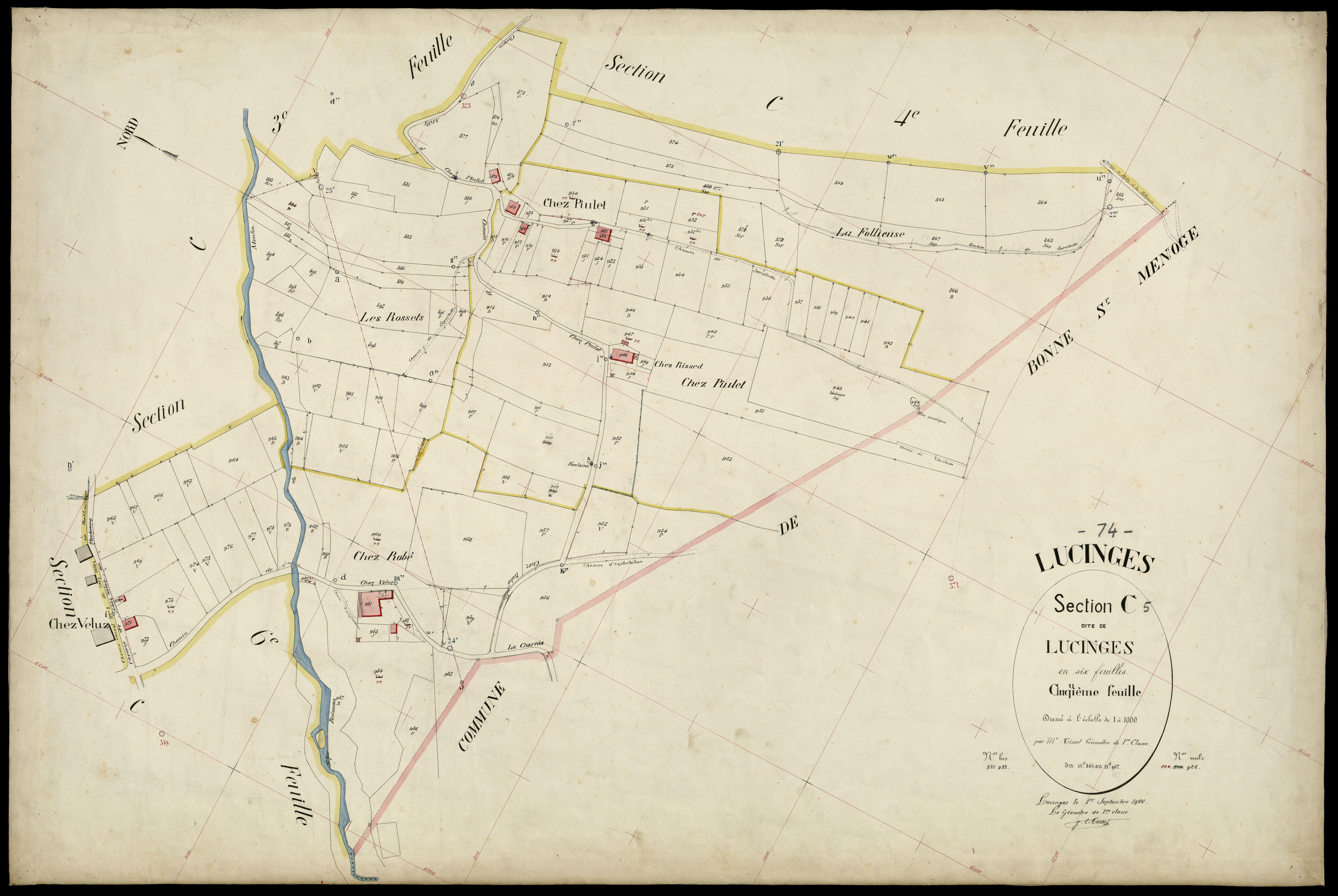 3 P 3 5416 - Feuille n° 6, parcelles n° 988 à 1168 - 1er septembre 1900