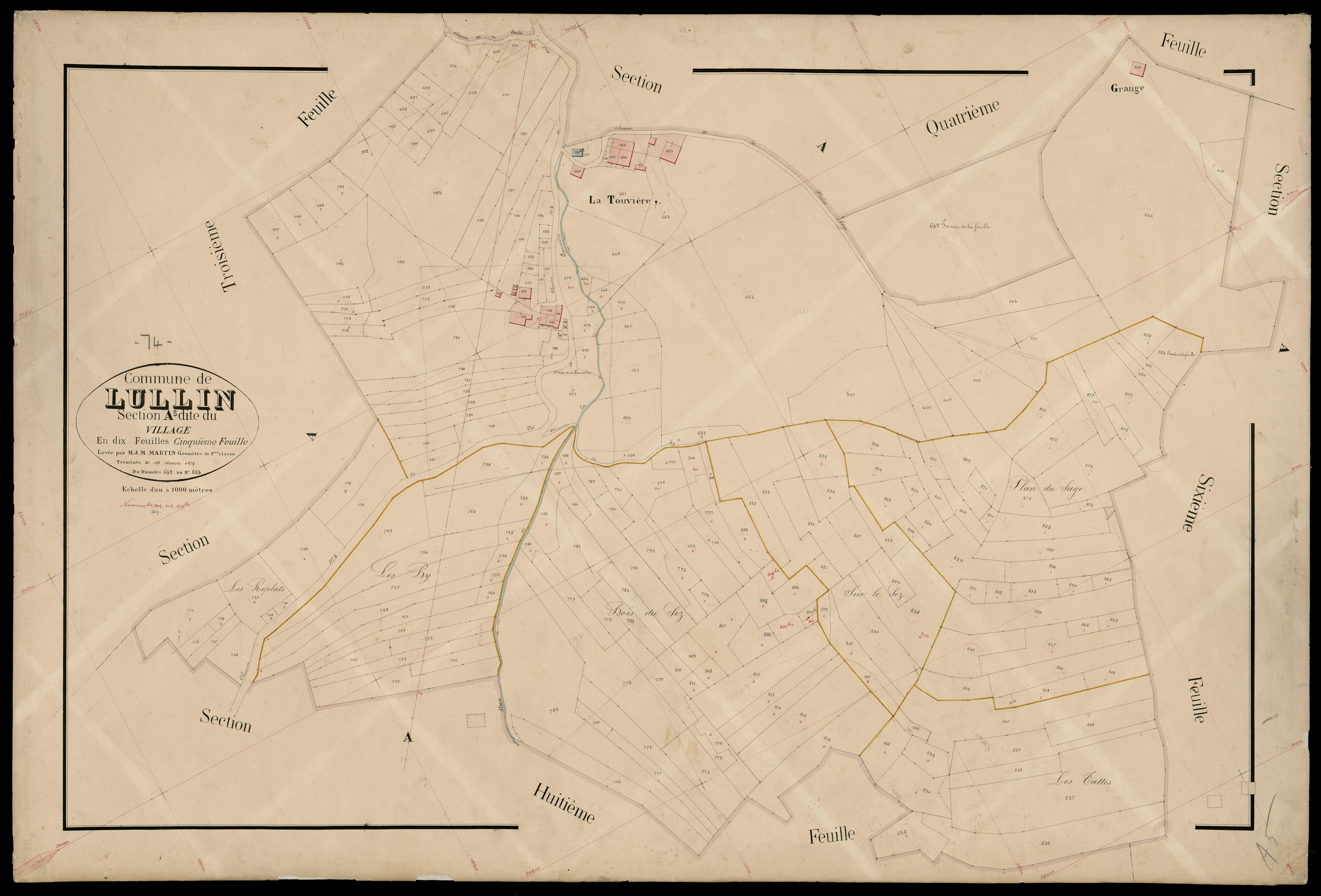 3 P 3 5448 - Feuille n° 6, parcelles n° 884 à 1244 - 10 mars 1874