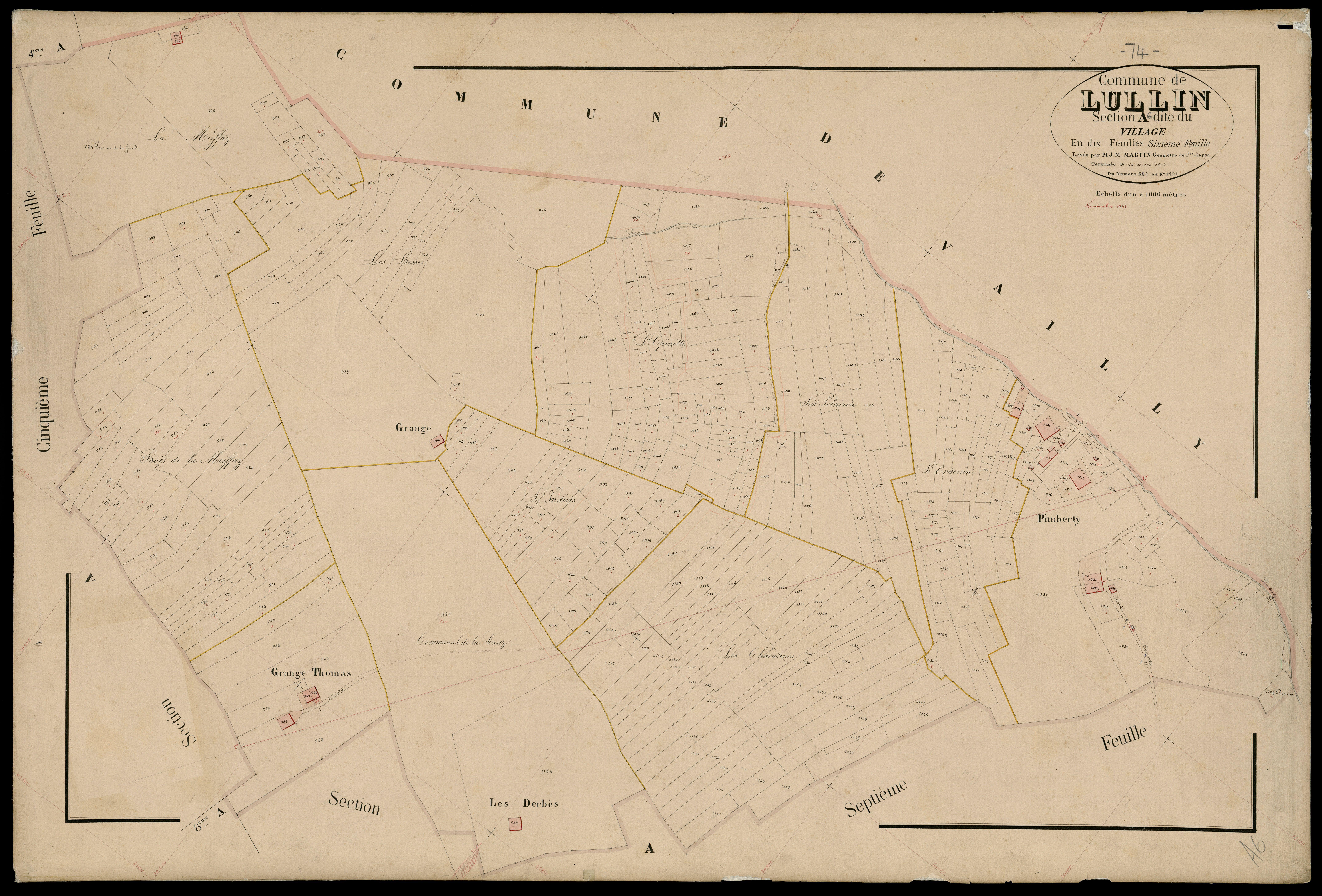 3 P 3 5449 - Feuille n° 7, parcelles n° 124 à 1694 - 10 mars 1874