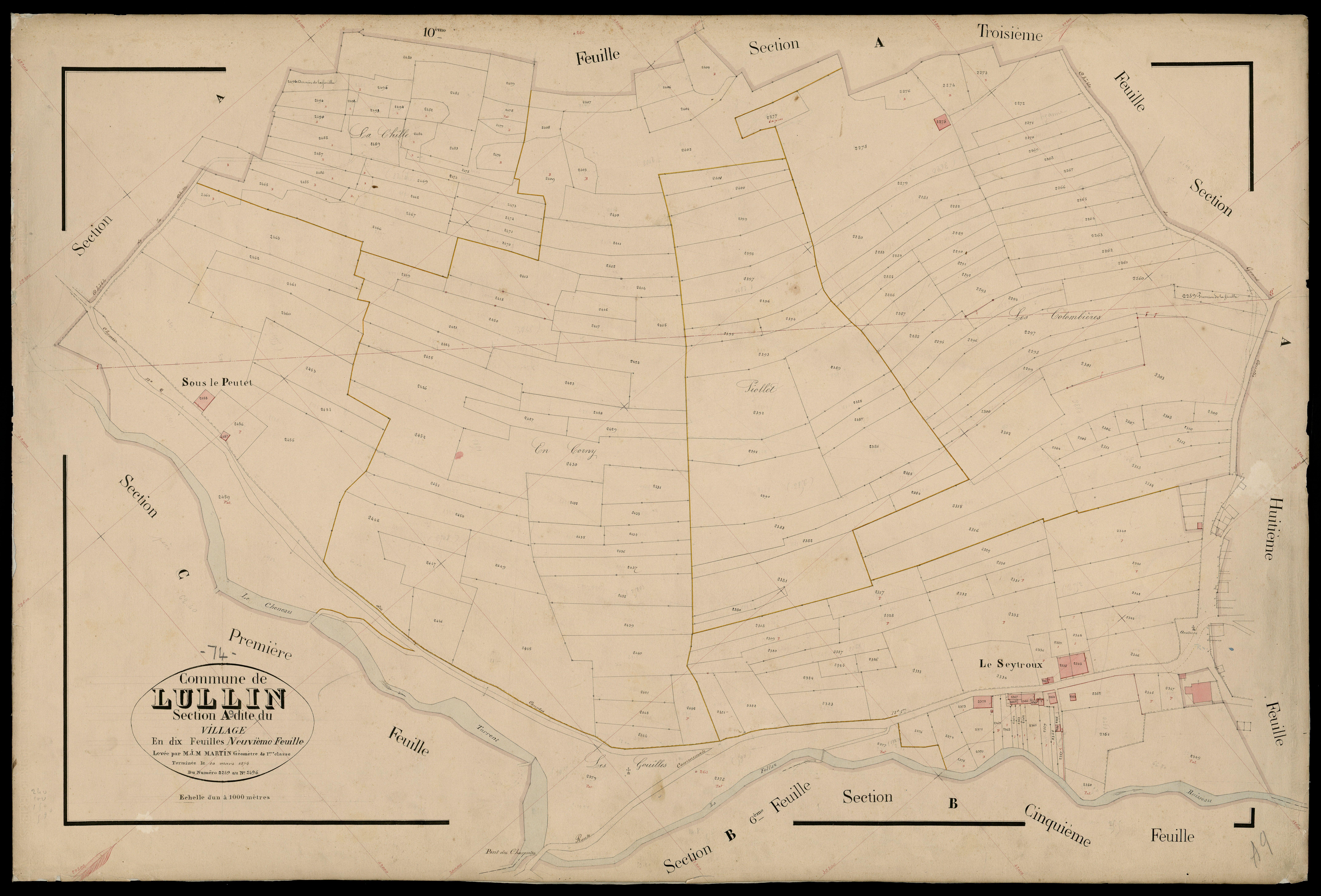 3 P 3 5452 - Feuille n° 10, parcelles n° 2497 à 2688 - 10 mars 1874