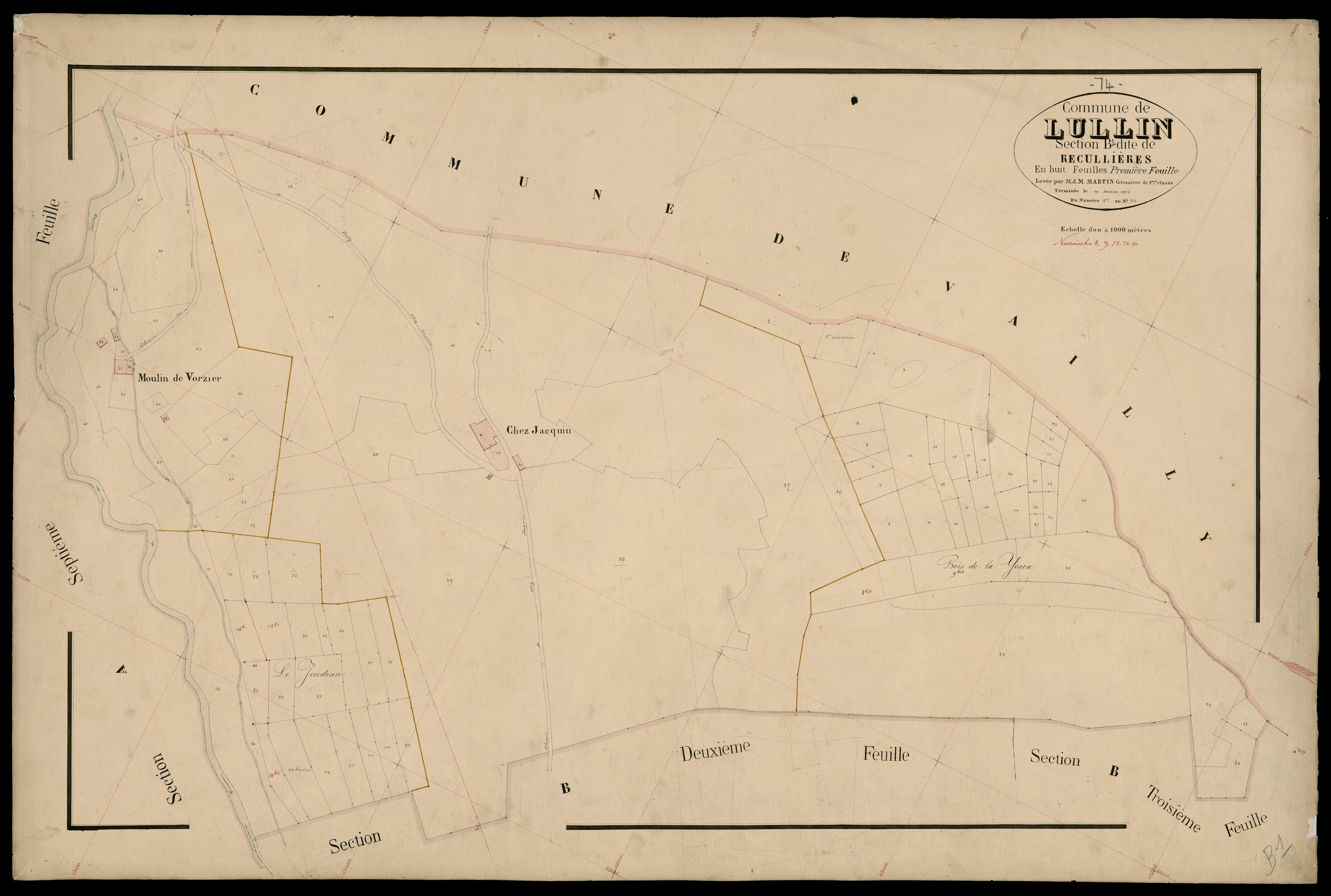 3 P 3 5454 - Feuille n° 2, parcelles n° 9 à 313 - 10 mars 1874
