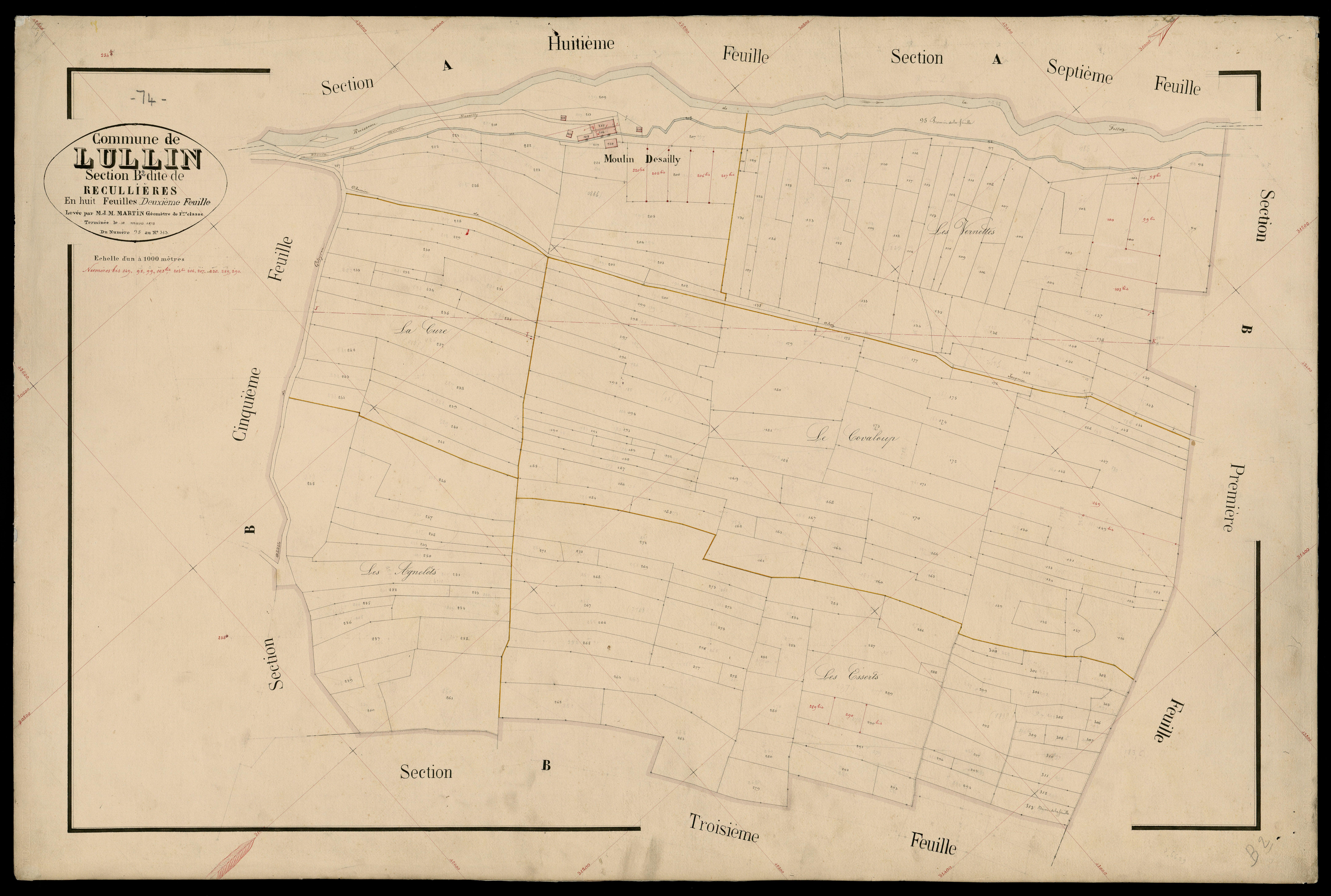 3 P 3 5455 - Feuille n° 3, parcelles n° 314 à 44 - 10 mars 1874