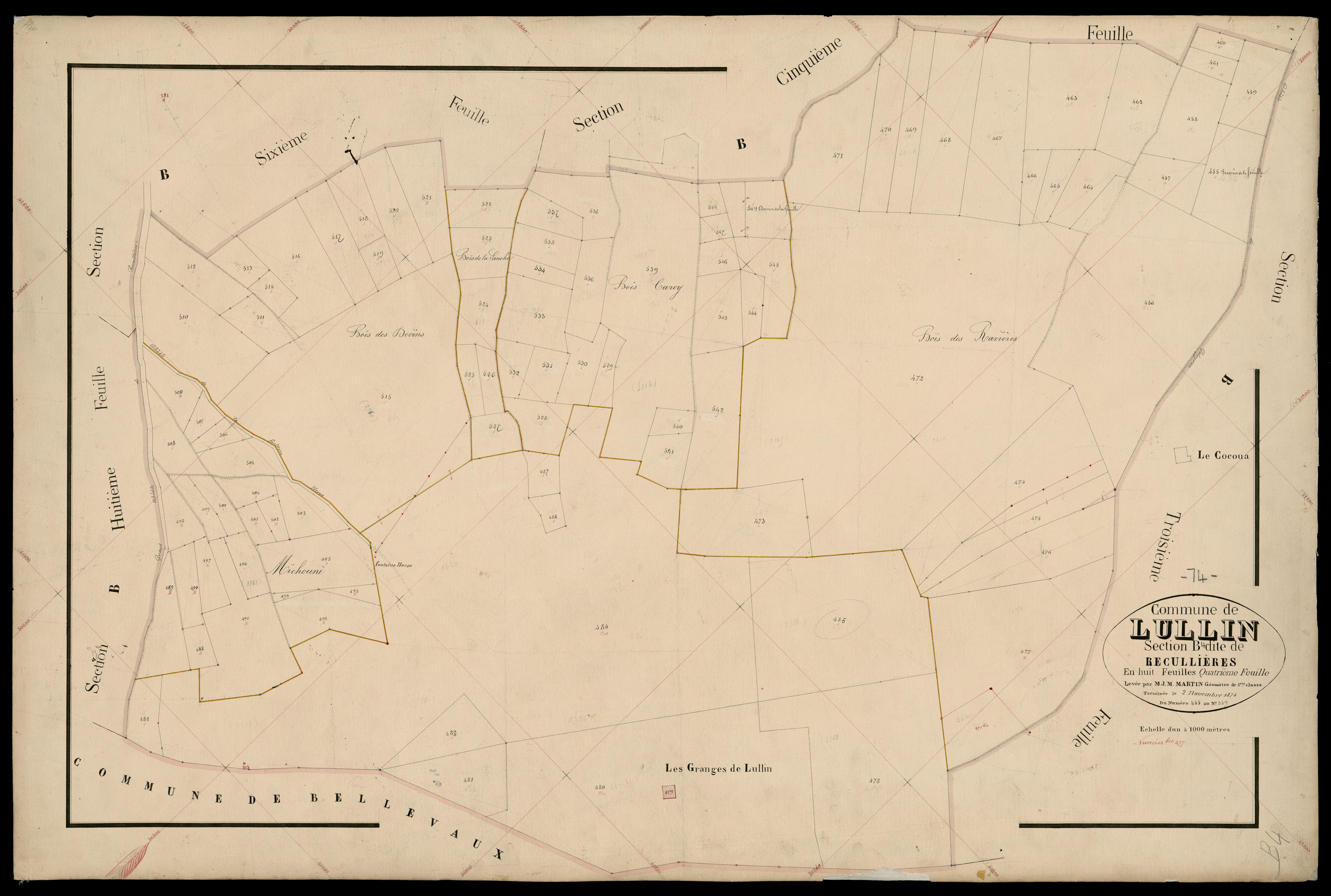 3 P 3 5457 - Feuille n° , parcelles n° 0 à 703 - 2 novembre 1874