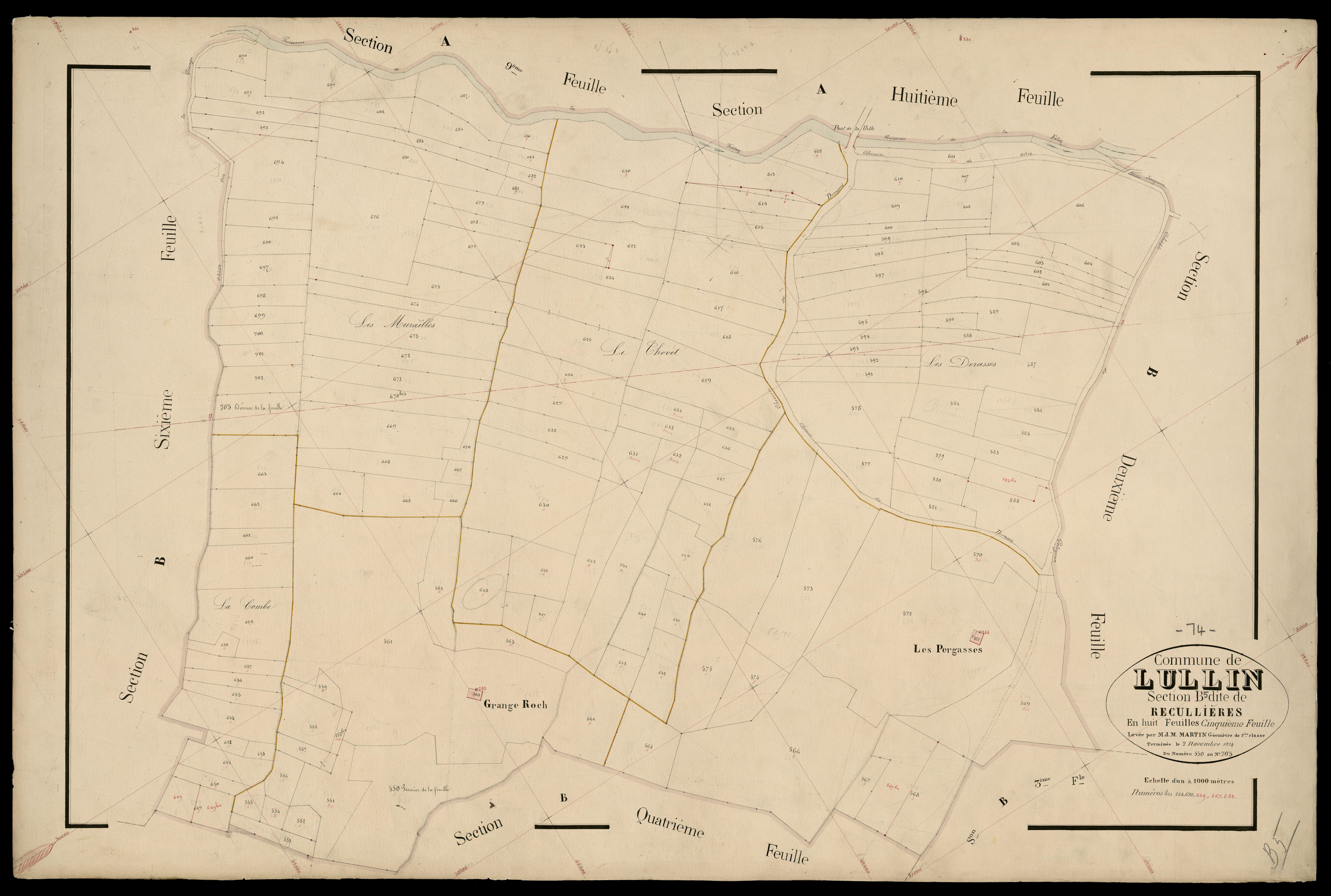 3 P 3 5458 - Feuille n° 6, parcelles n° 704 à 909 - 2 novembre 1874