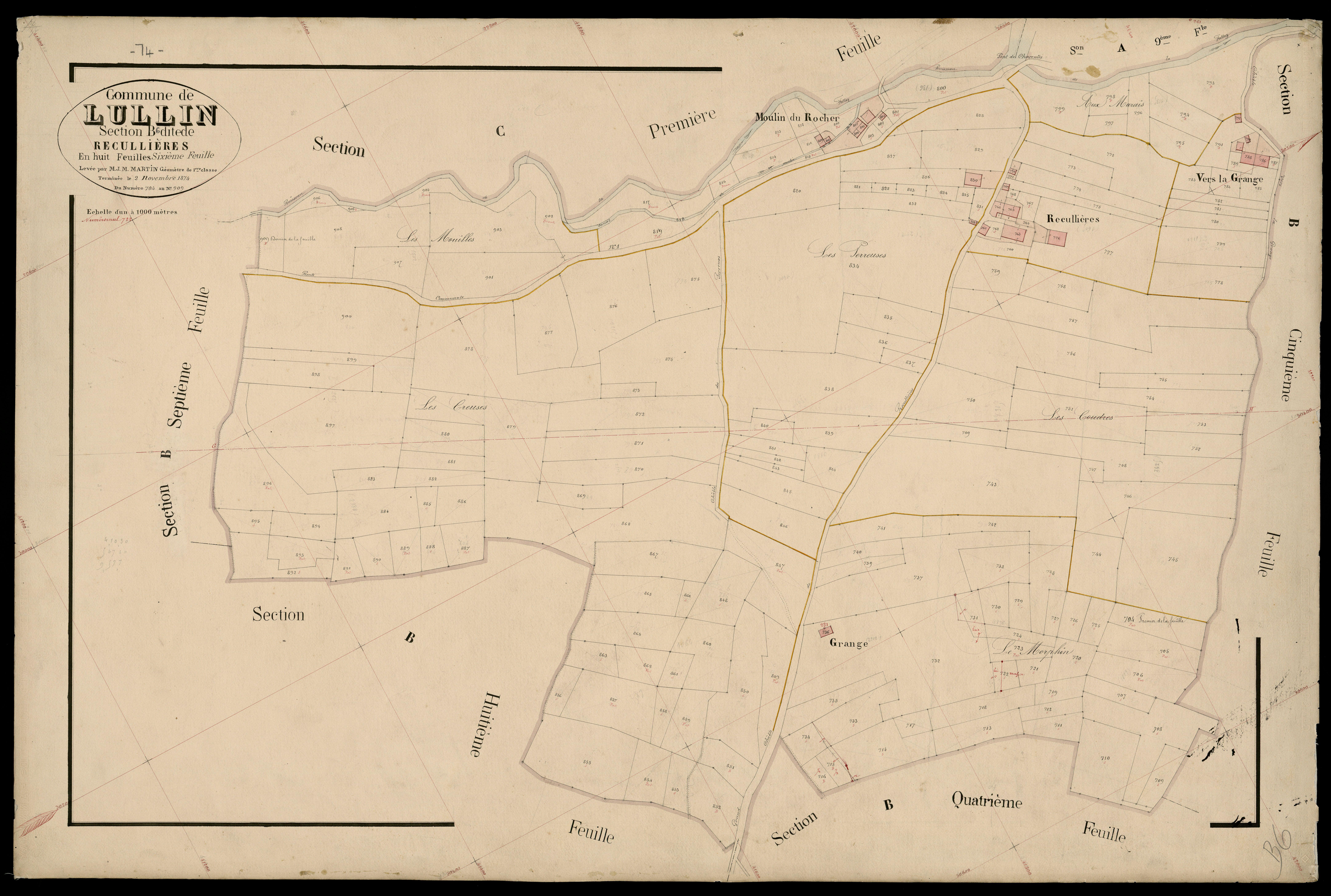 3 P 3 5459 - Feuille n° 7, parcelles n° 910 à 1094 - 2 novembre 1874