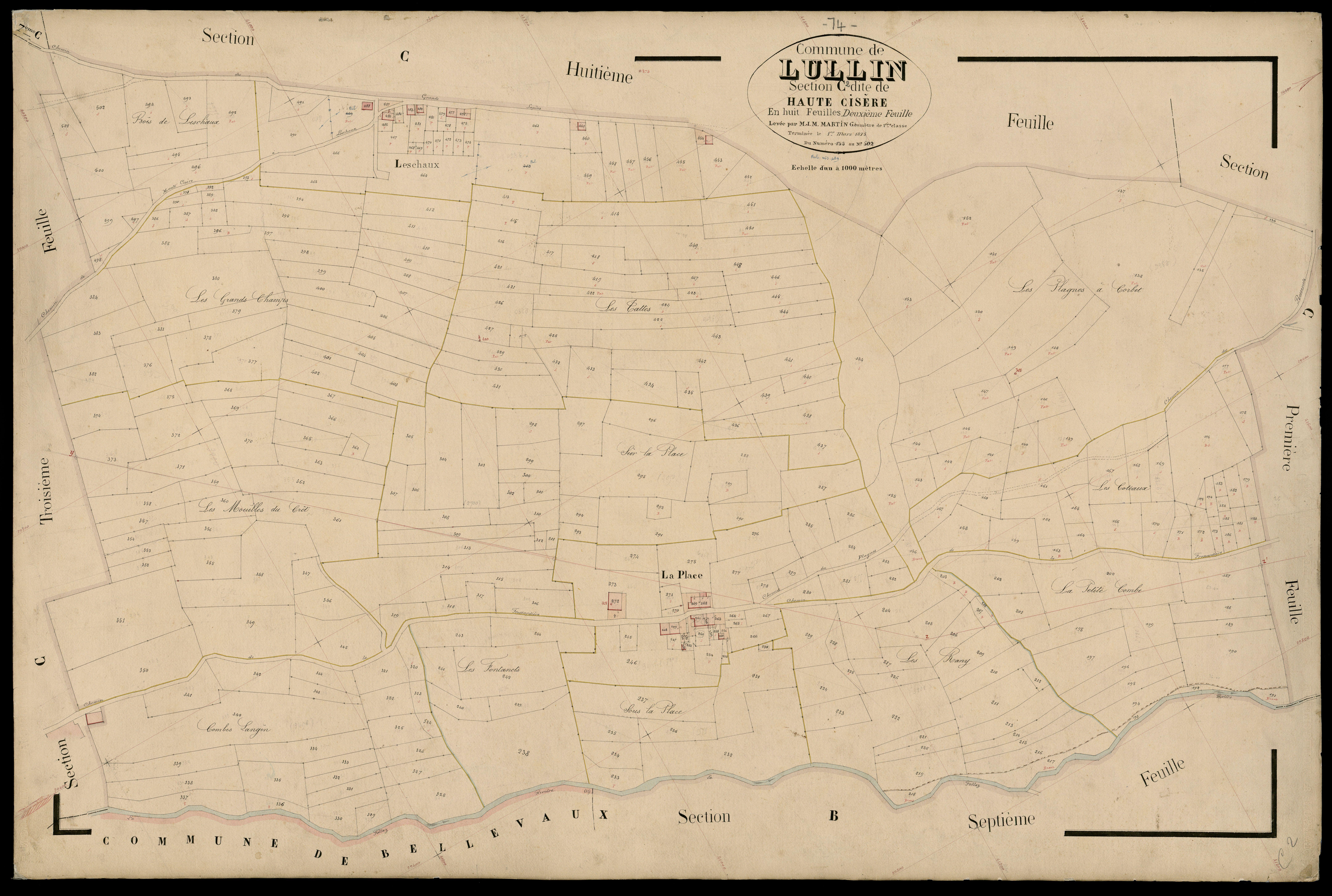 3 P 3 5463 - Feuille n° 3, parcelles n° 03 à 869 - 1er mars 1875