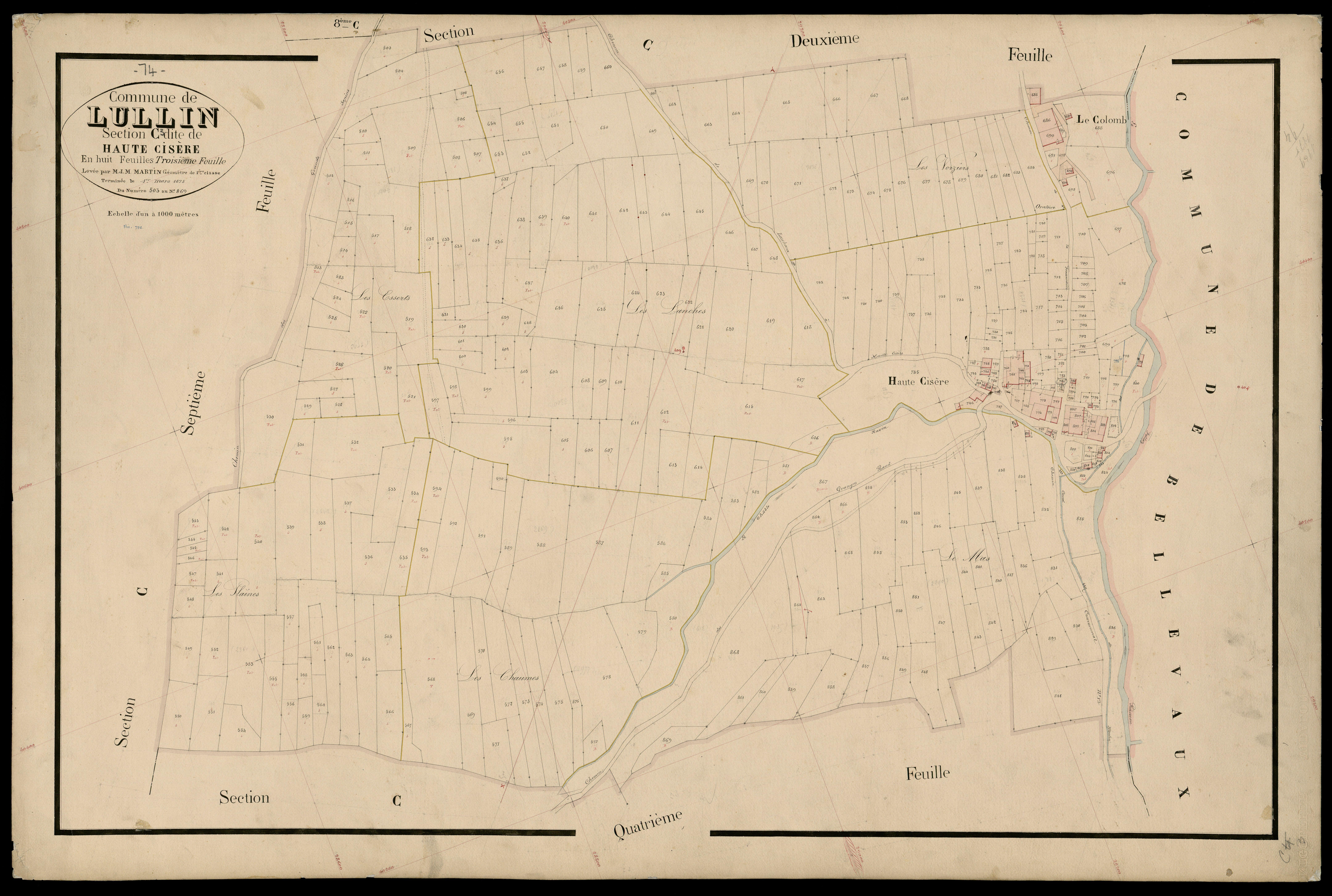 3 P 3 5464 - Feuille n° 4, parcelles n° 870 à 1094 - 1er mars 1875