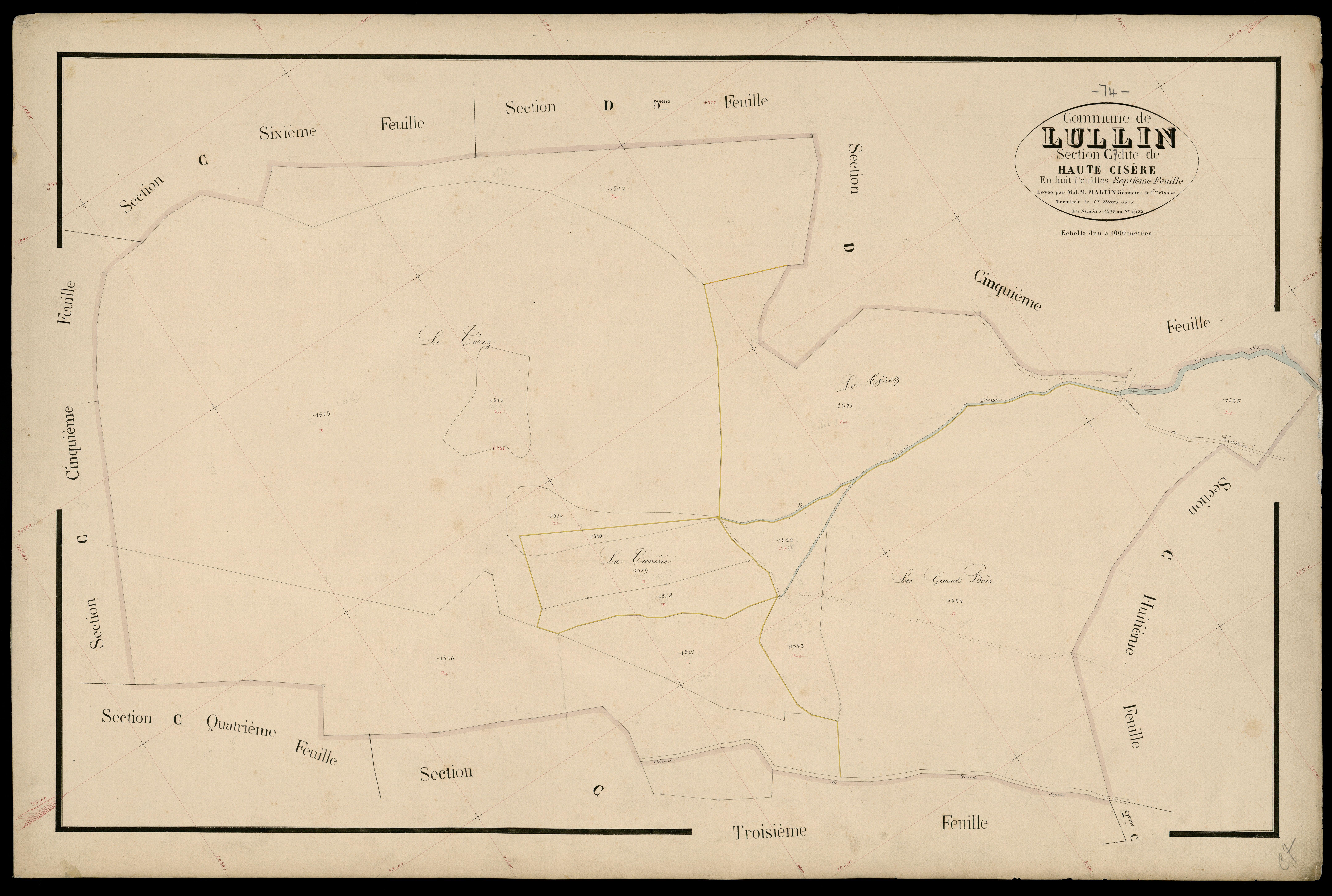 3 P 3 5468 - Feuille n° 8, parcelles n° 126 à 1629 - 1er mars 1875