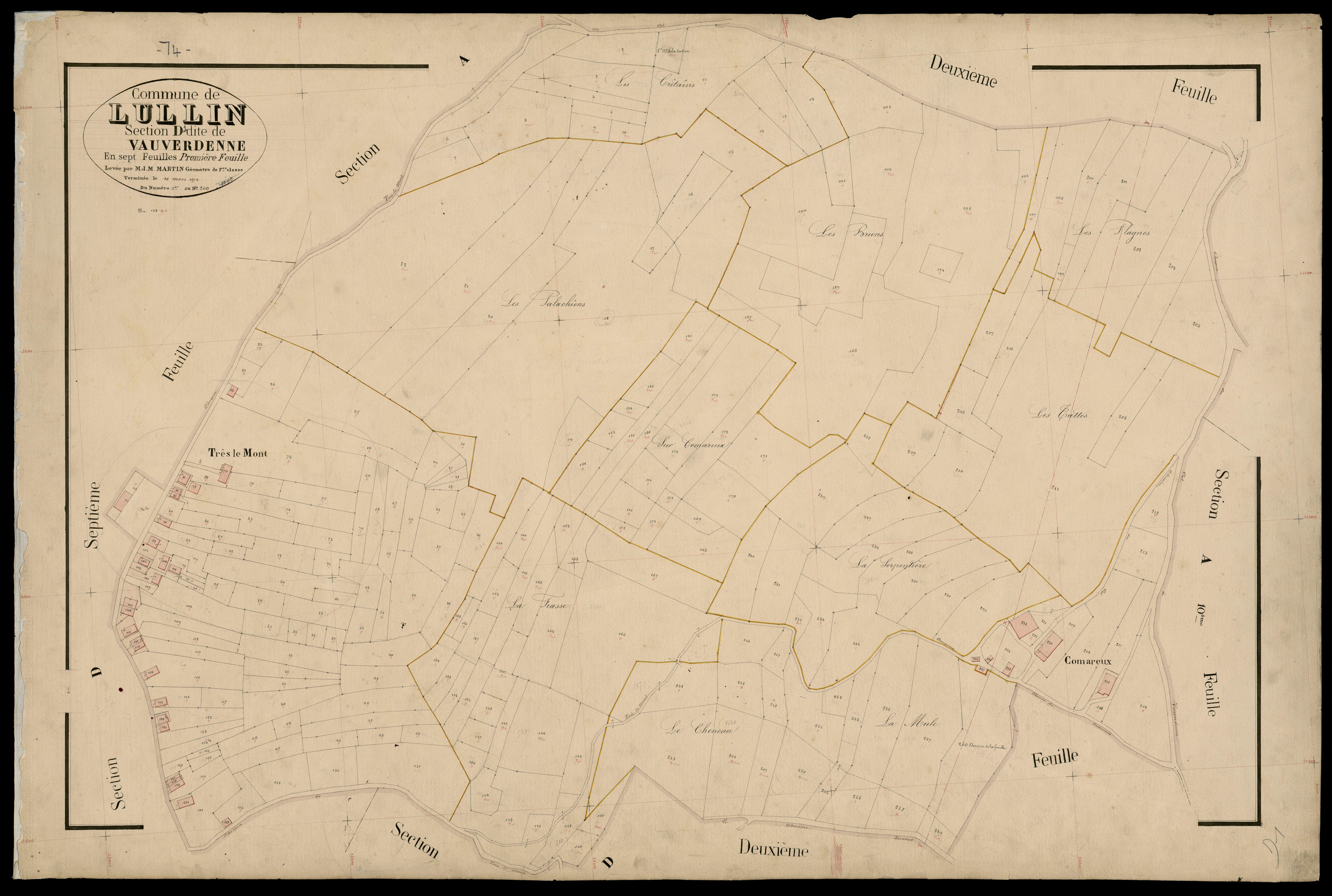 3 P 3 5470 - Feuille n° 2, parcelles n° 261 à 48 - 1er mars 1875