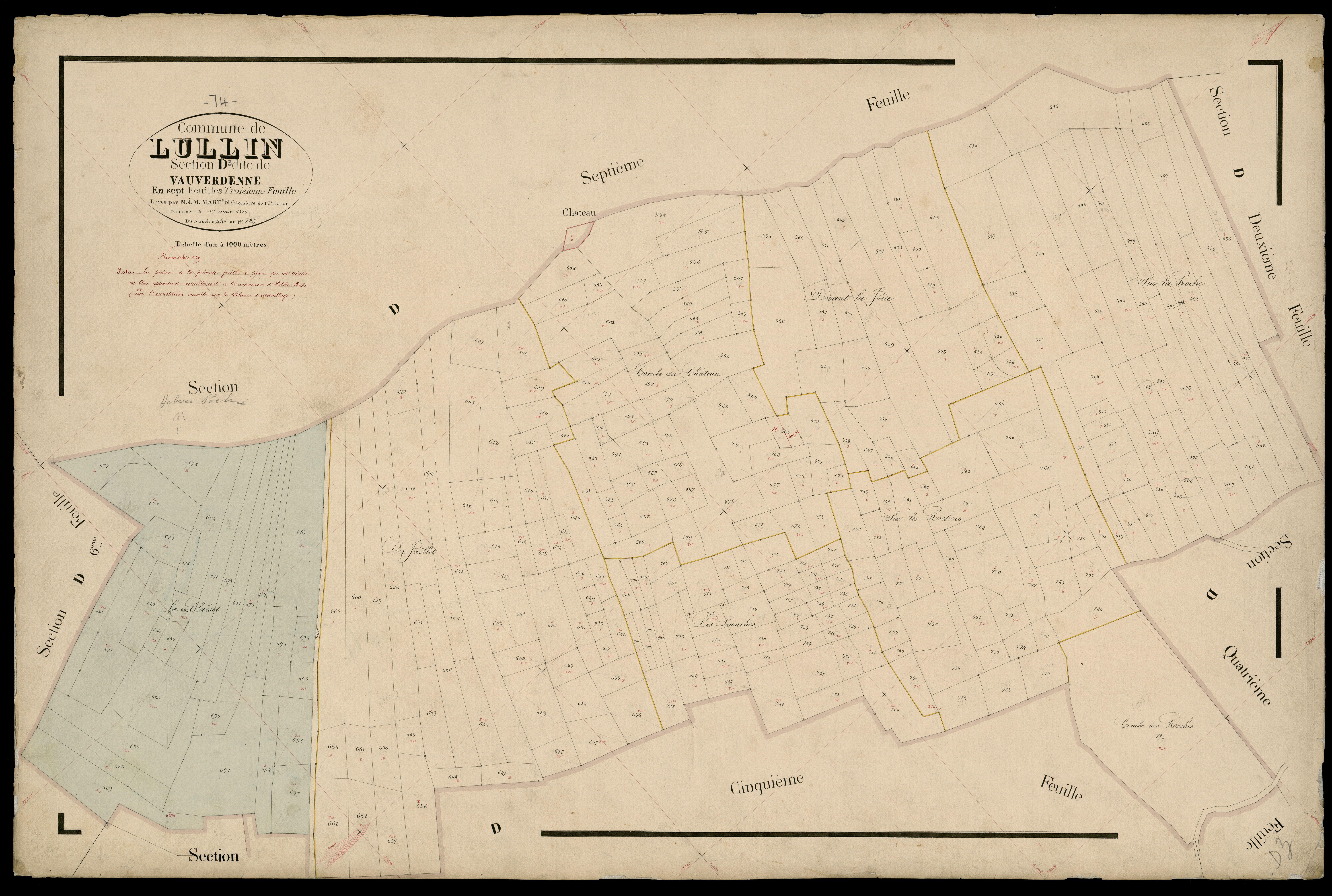 3 P 3 5472 - Feuille n° 4, parcelles n° 786 à 1040 - 1er mars 1875