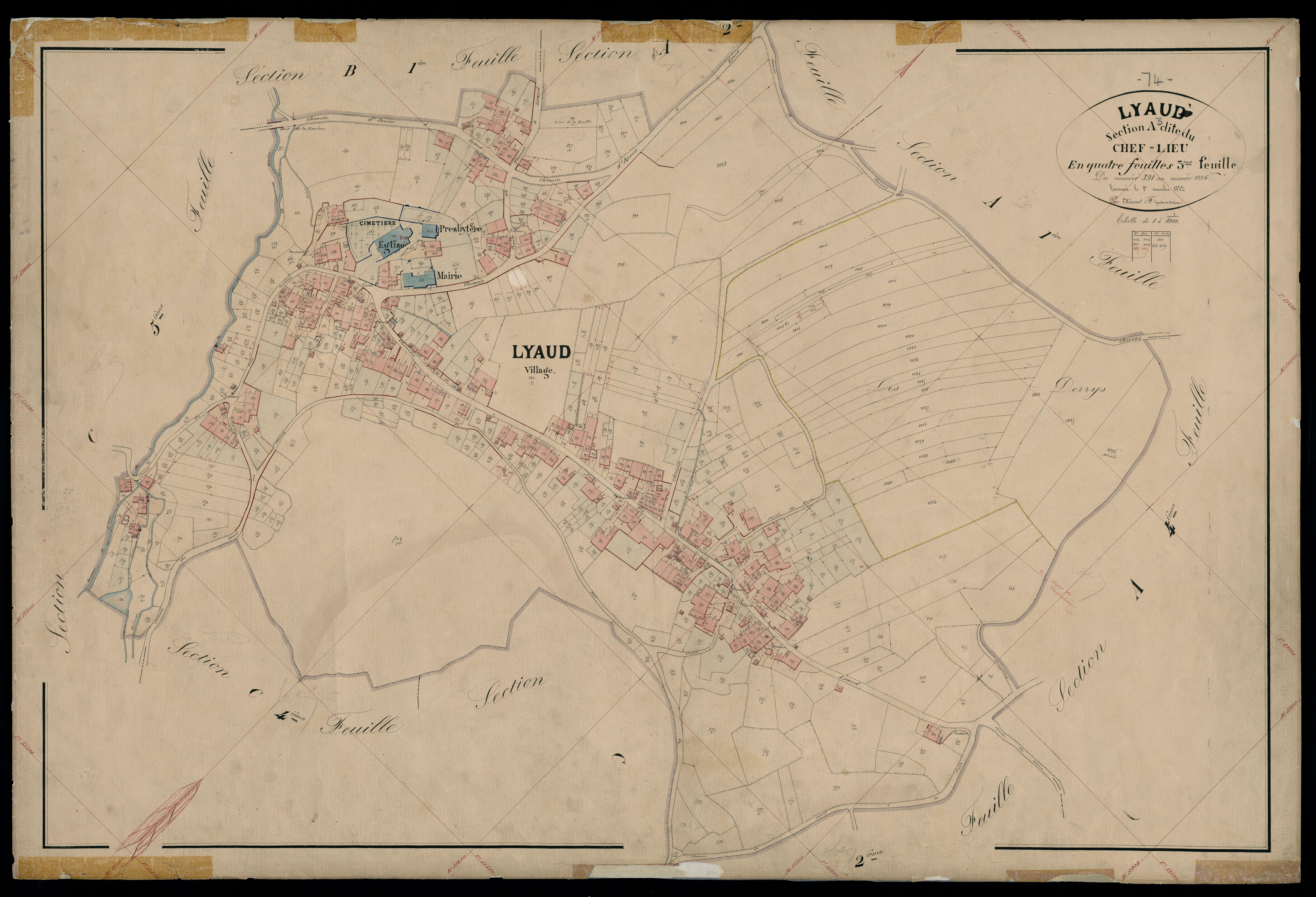 3 P 3 5500 - Feuille n° 4, parcelles n° 1037 à 1202 - 1er novembre 1872