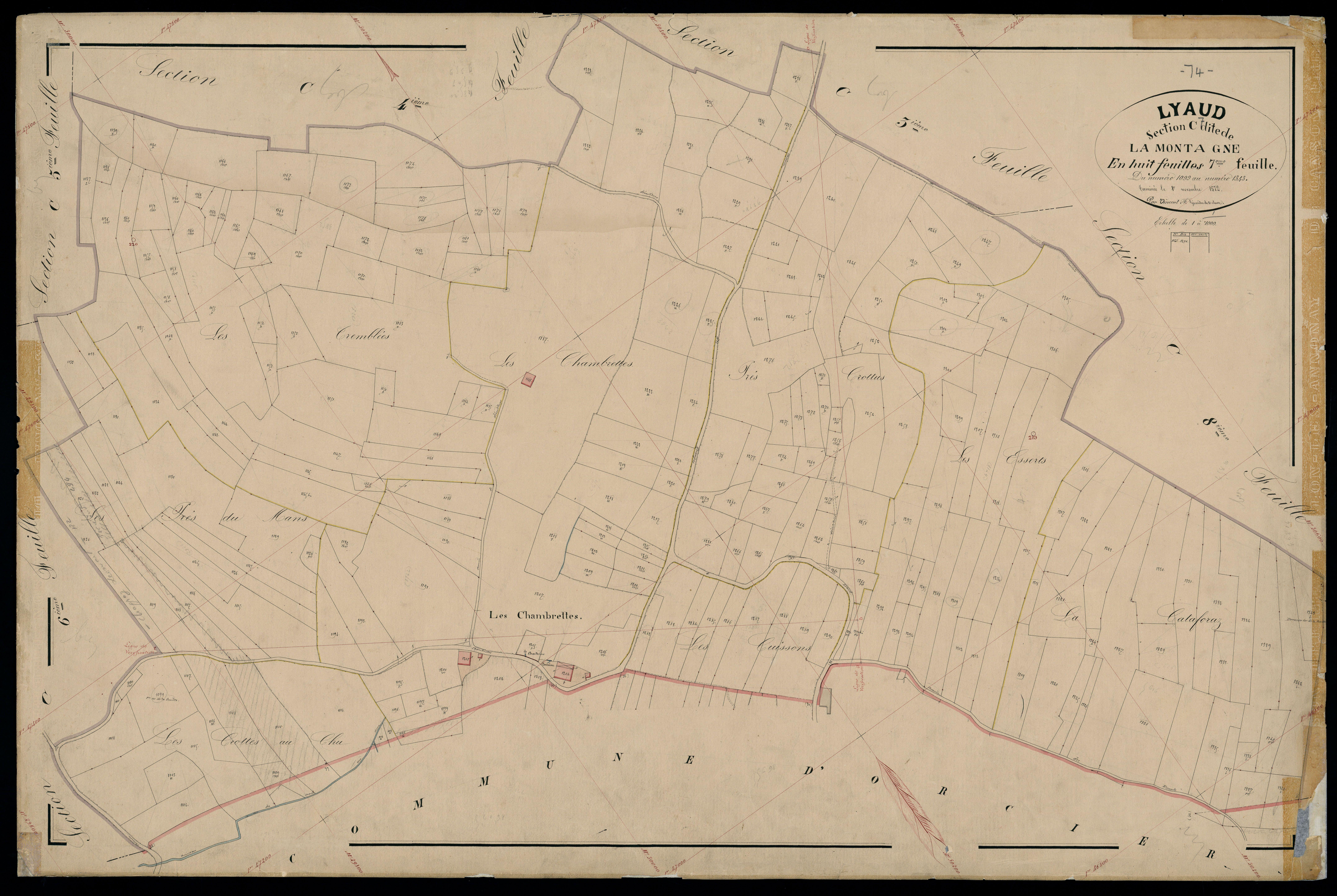 3 P 3 5510 - Feuille n° 8, parcelles n° 1344 à 136 - 1er novembre 1872