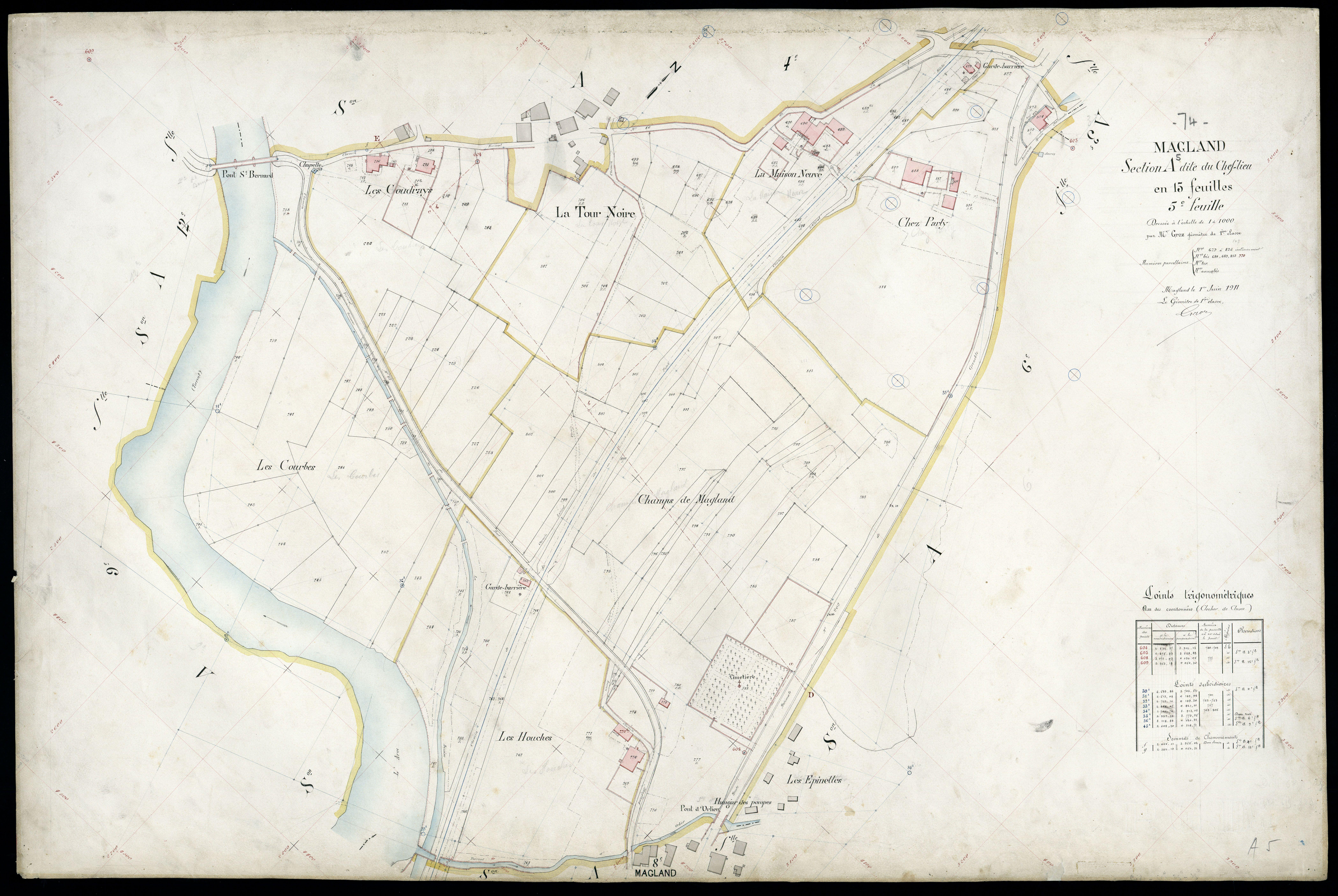 3 P 3 5538 - Feuille n° 6, parcelles n° 826 à 893 - 1er juin 1911