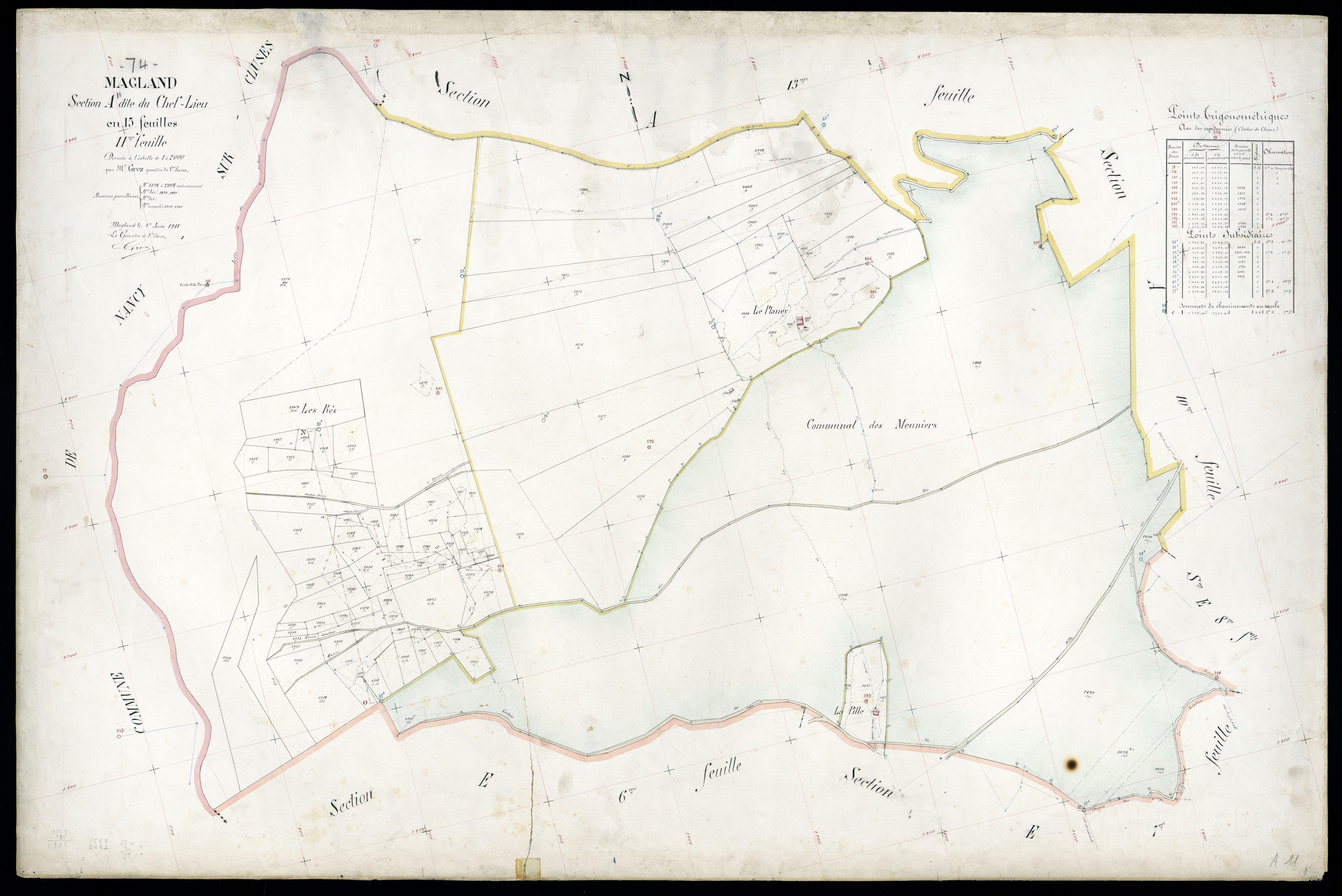 3 P 3 5544 - Feuille n° 12, parcelles n° 200 à 2134 - 1er juin 1911