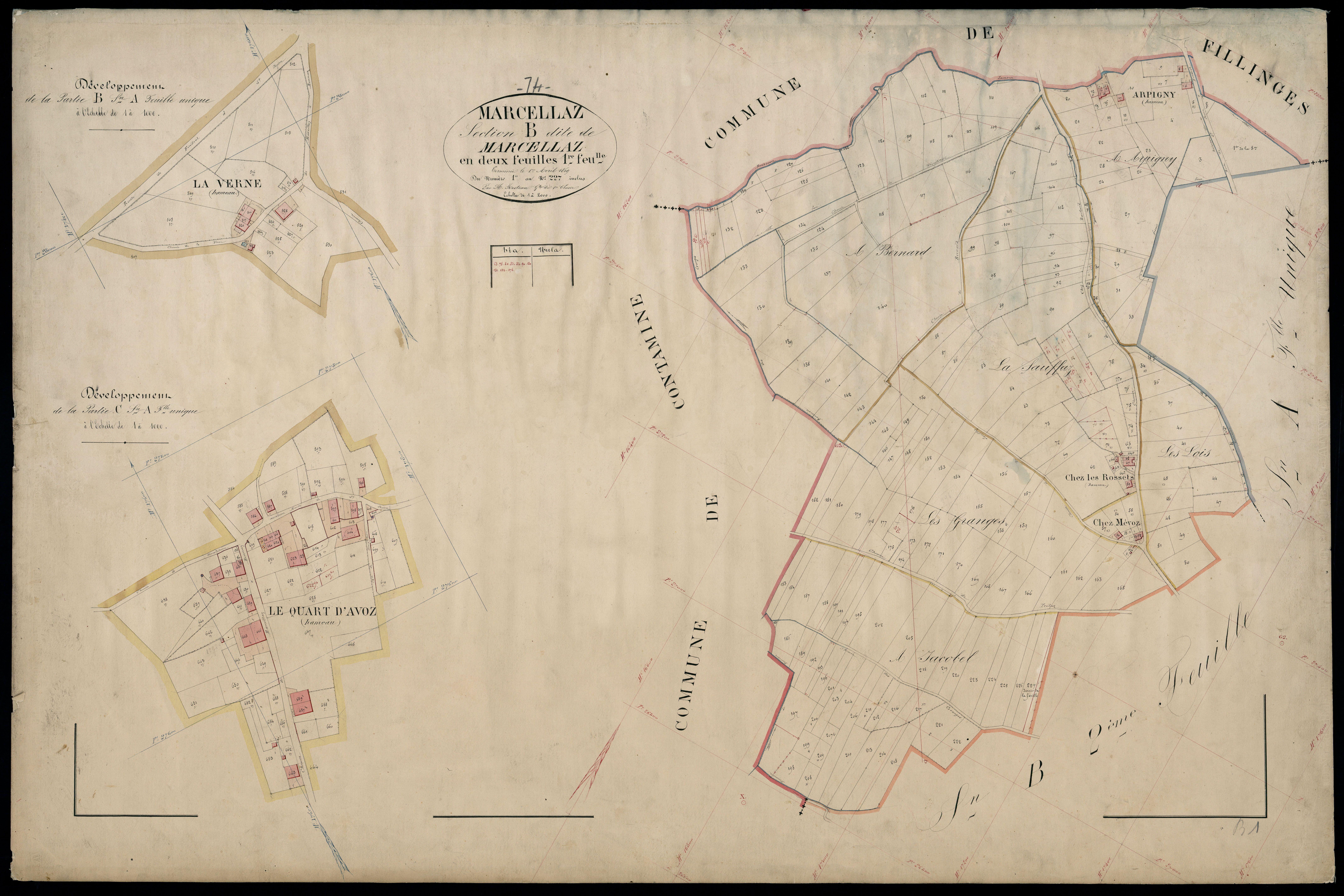 3 P 3 5640 - Feuille n° 2, parcelles n° 228 à 869 - 1er avril 1869